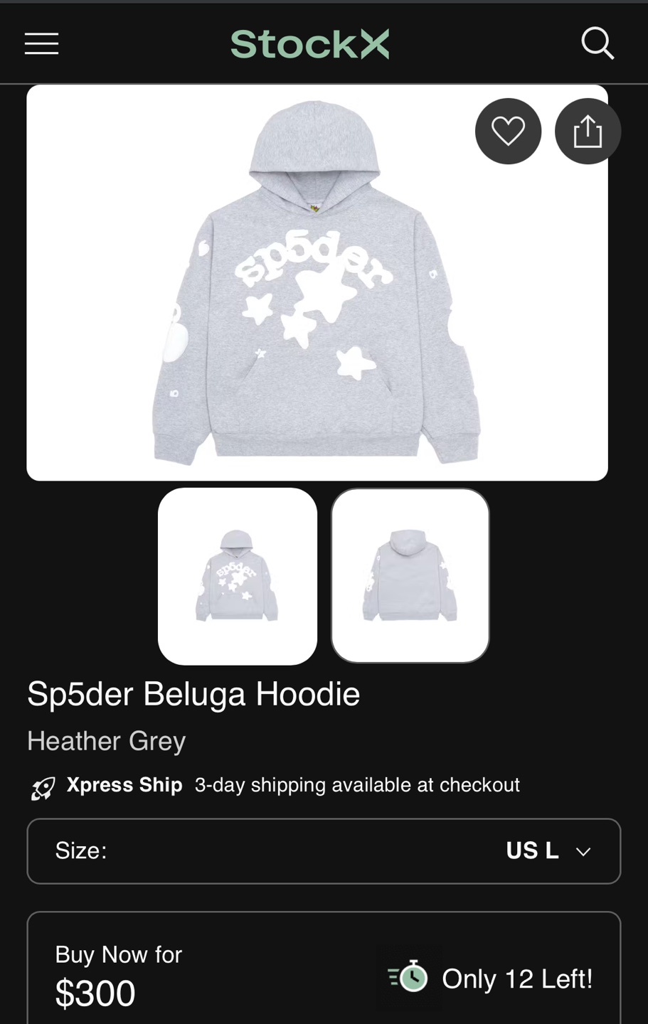 Sp5der Beluga Hoodie Heather Grey Size Large - photo 3