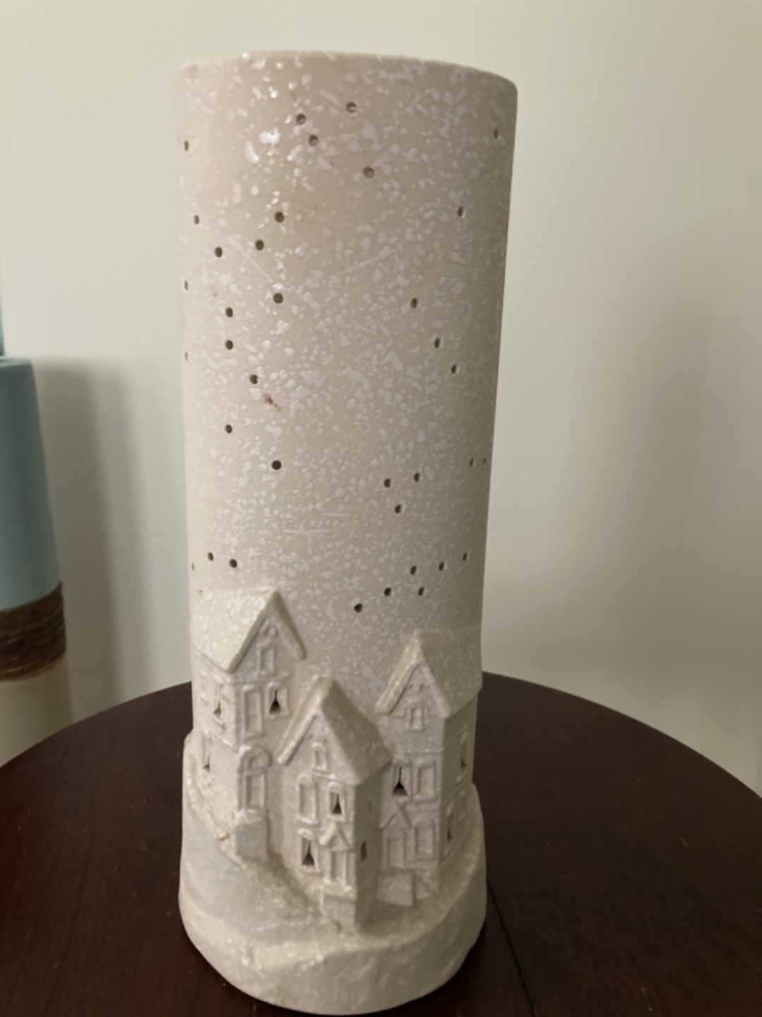 Party Lite Ceramic Candle Holder with Houses Design