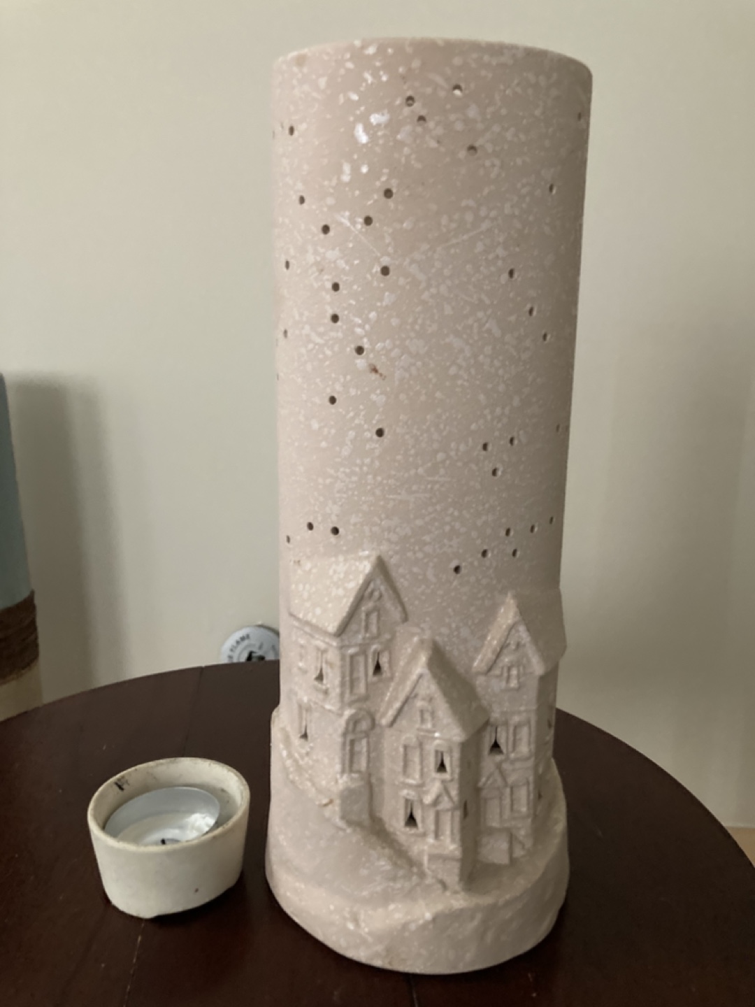 Party Lite Ceramic Candle Holder with Houses Design - photo 2