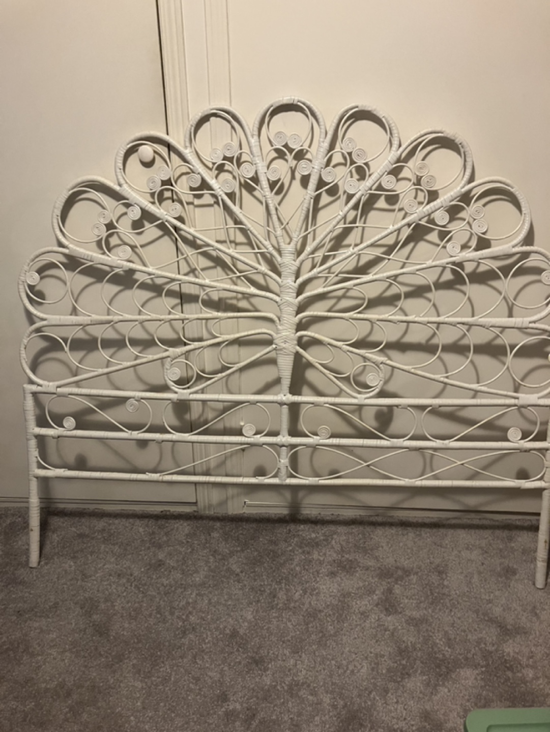 Vintage White Rattan Double Headboard - photo 2