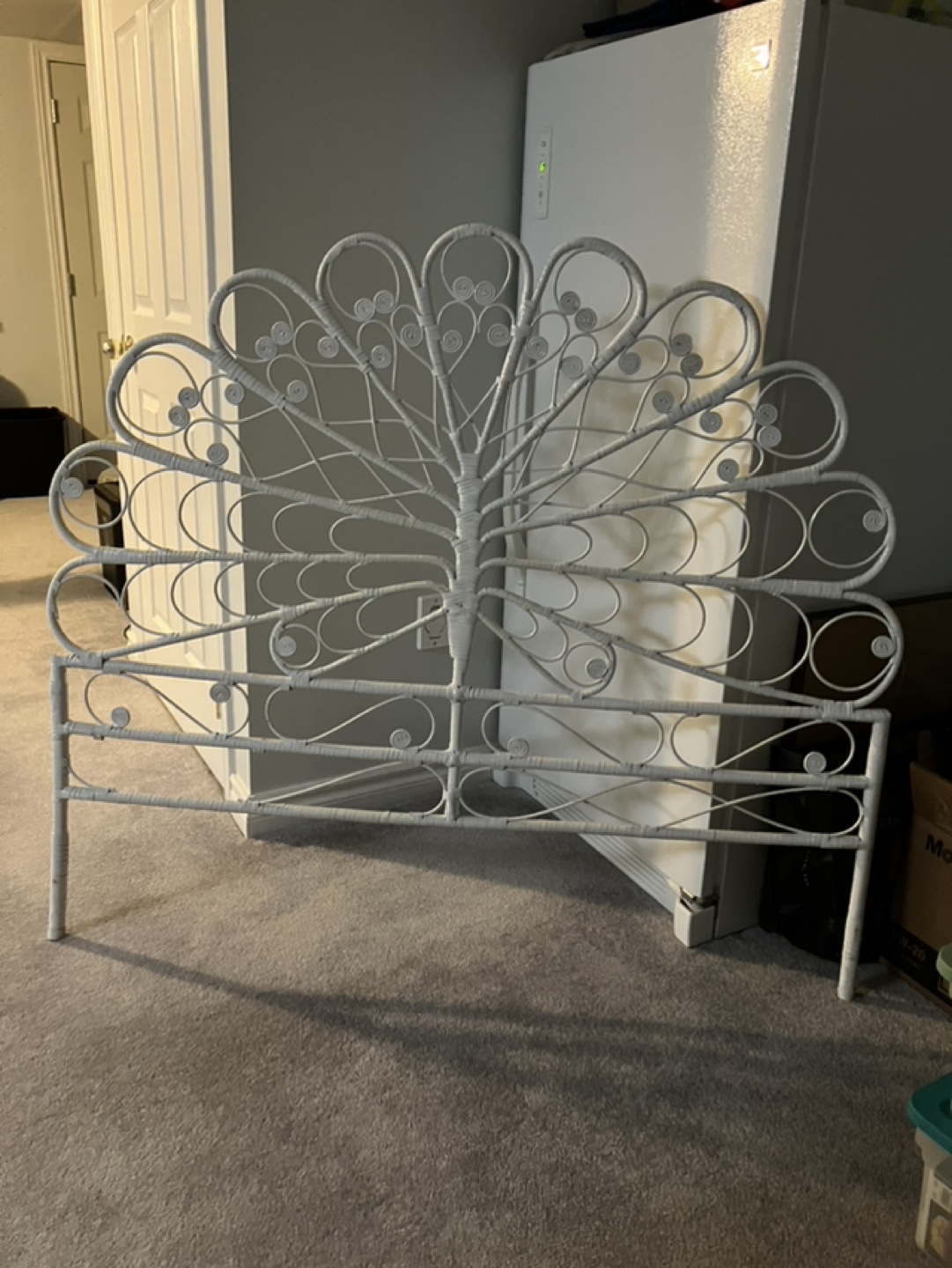Vintage White Rattan Double Headboard