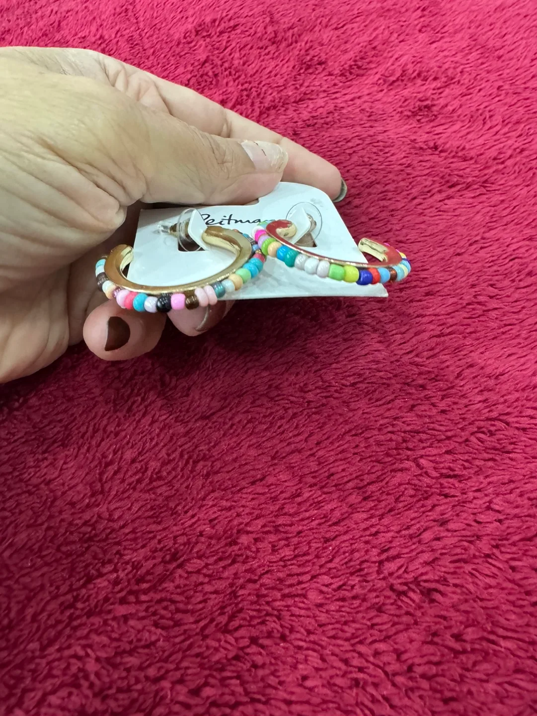 Reitmans Multicoloured Beaded Gold Hoop Earrings image indicator(2)