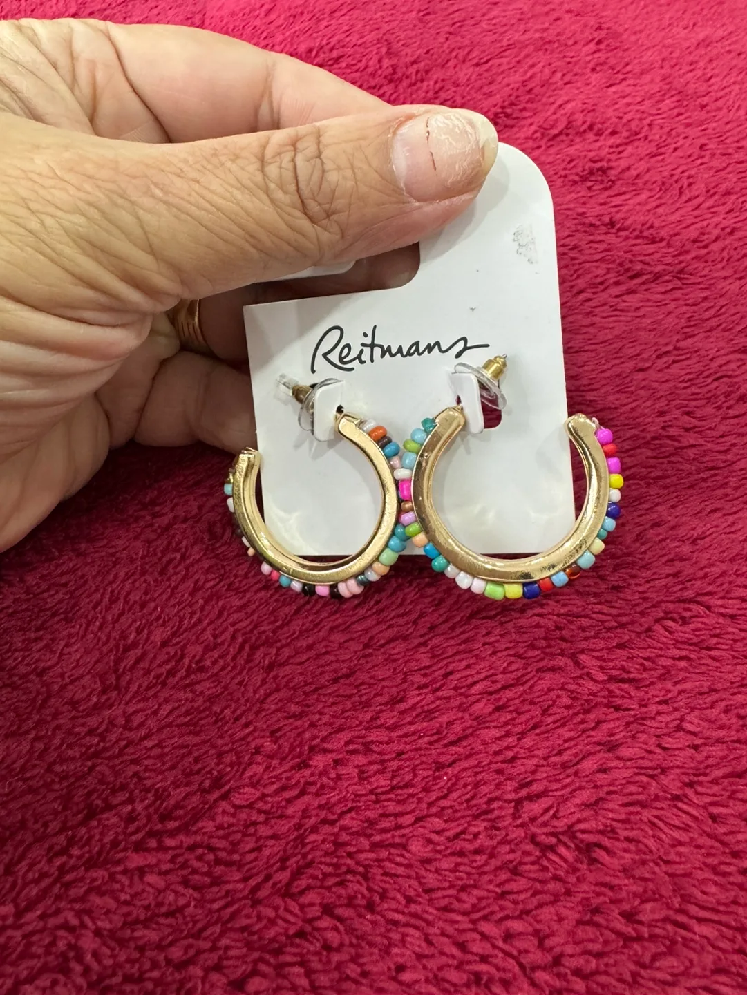 Reitmans Multicoloured Beaded Gold Hoop Earrings image indicator(3)