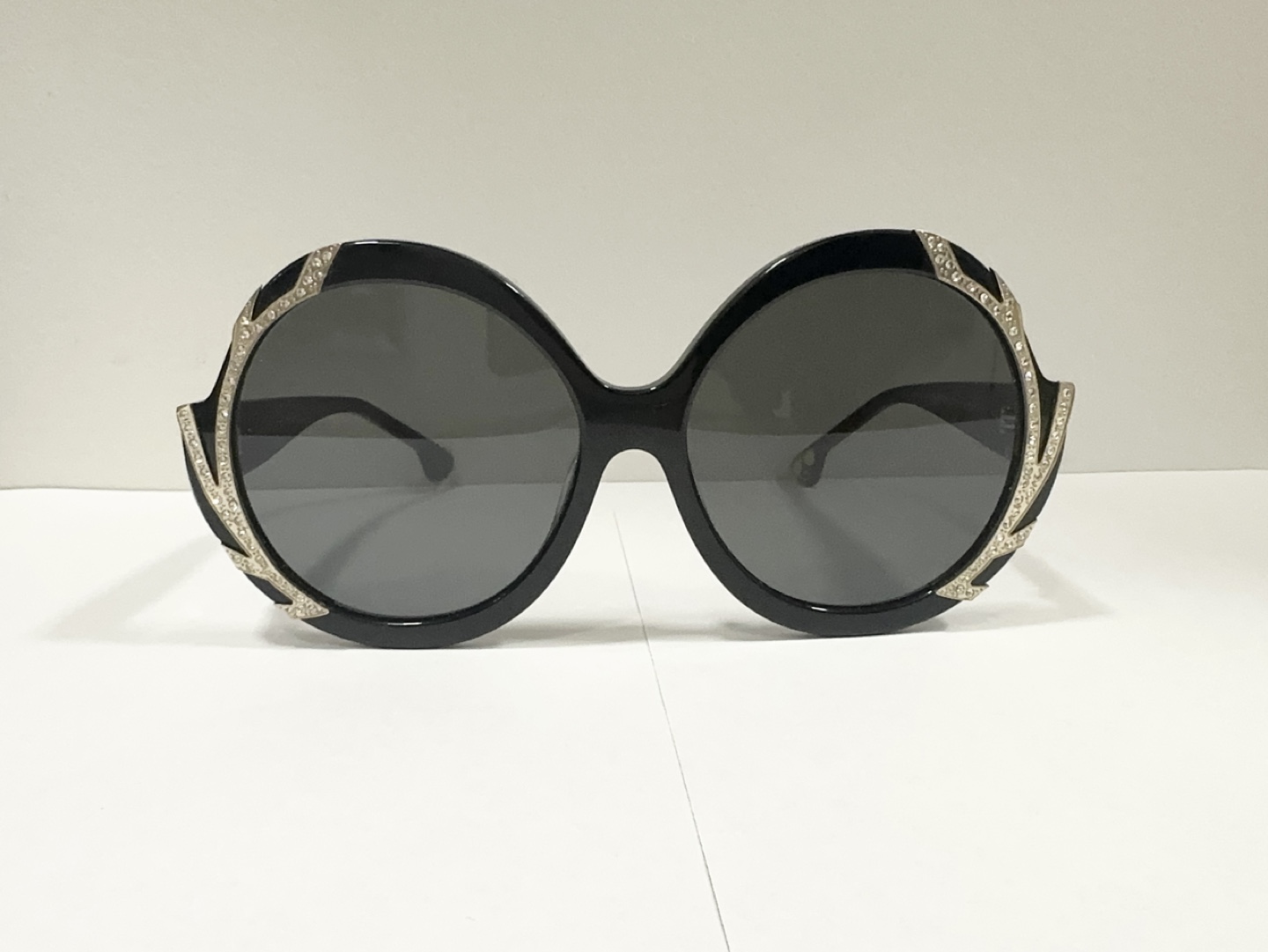 Alice + Olivia Black Oversized Sunglasses with Rhinestone Detail