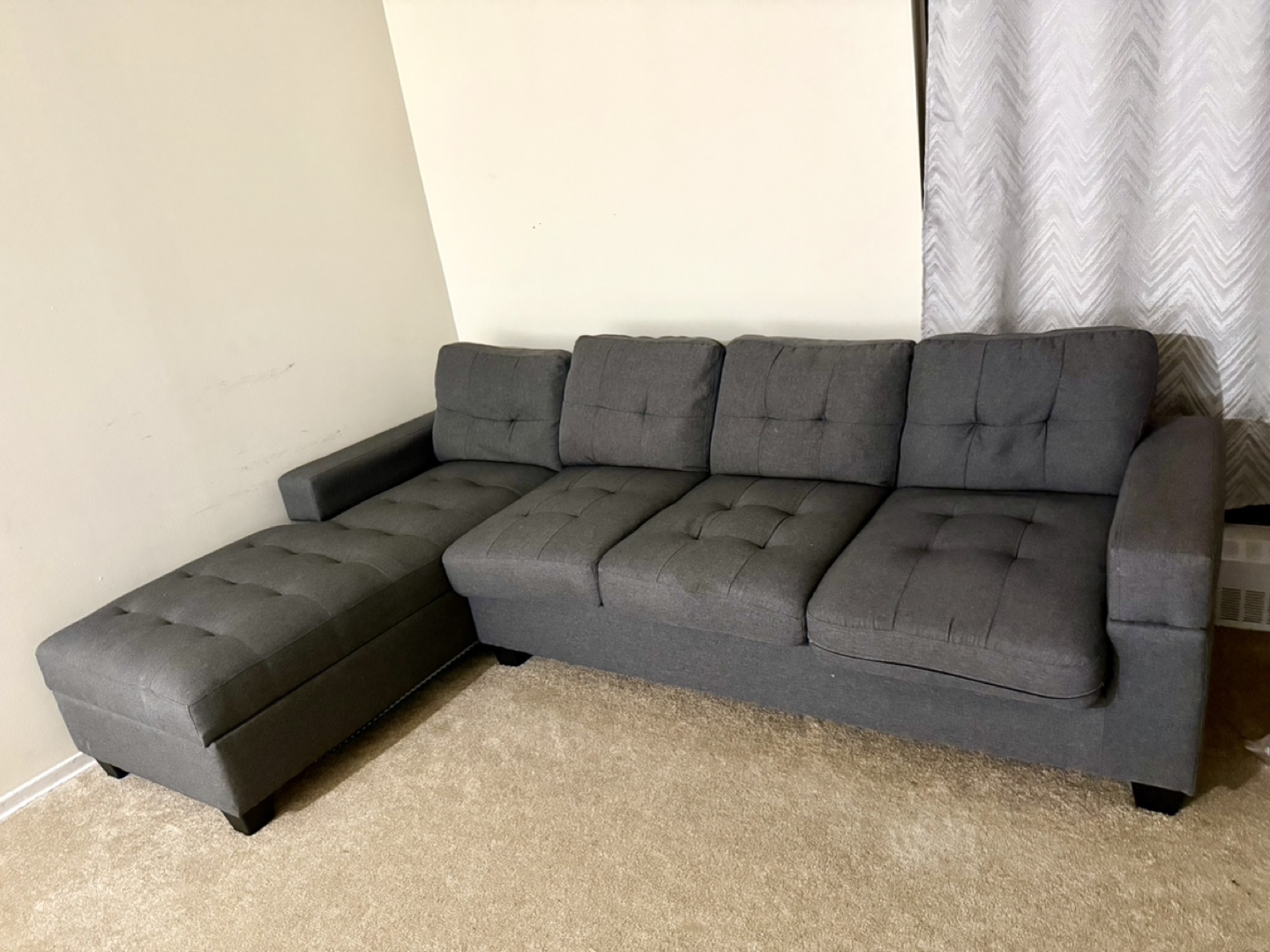 Grey Sectional Sofa with Ottoman and Four Throw Pillows - photo 2