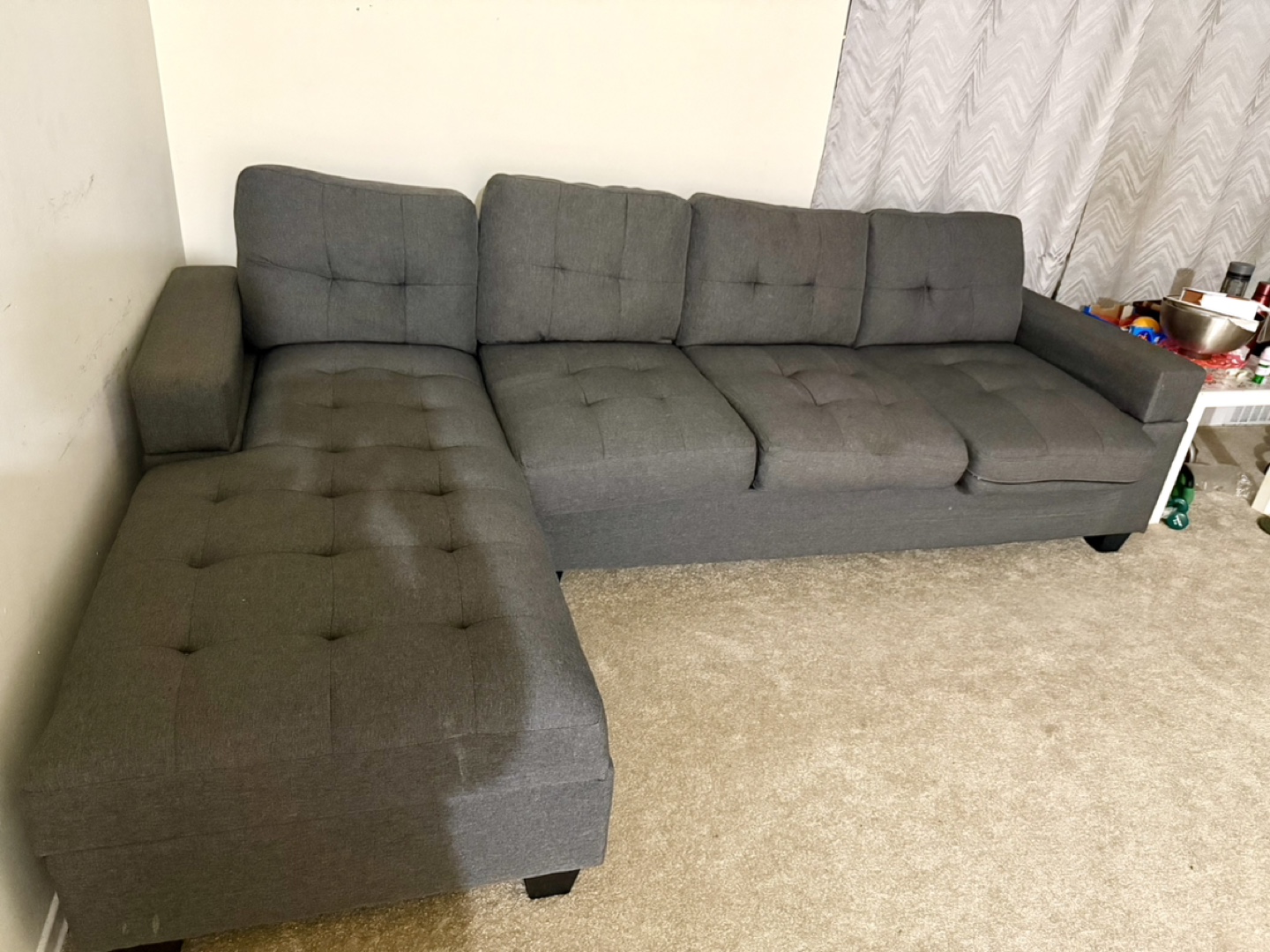 Grey Sectional Sofa with Ottoman and Four Throw Pillows - photo 3