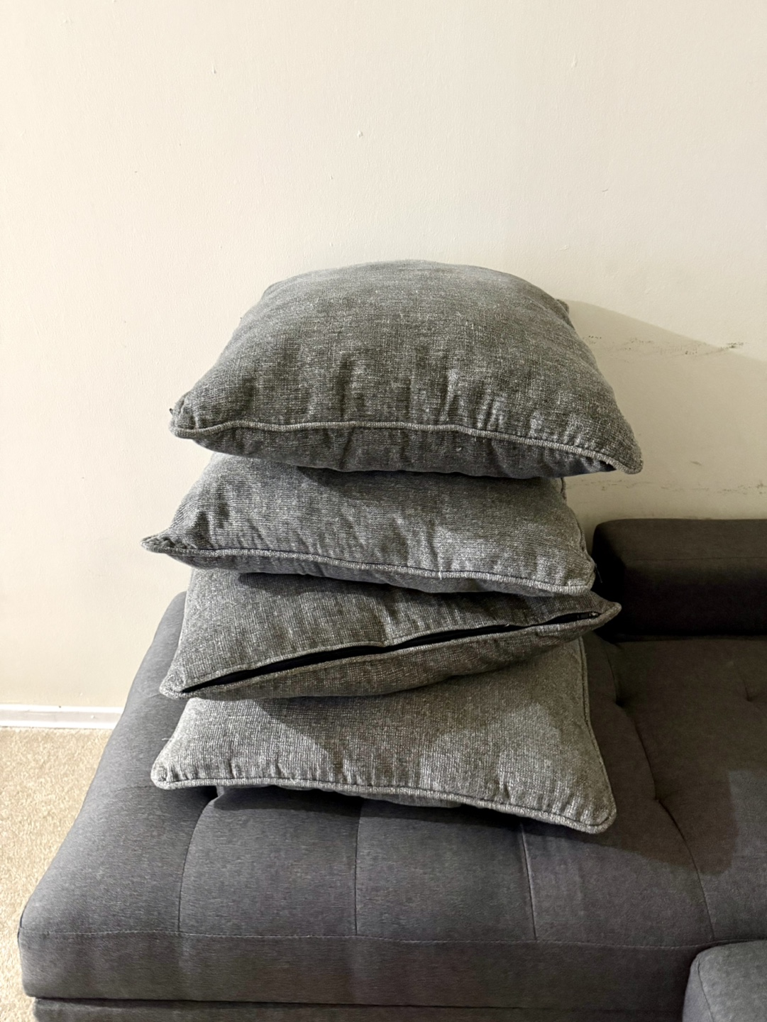 Grey Sectional Sofa with Ottoman and Four Throw Pillows - photo 4
