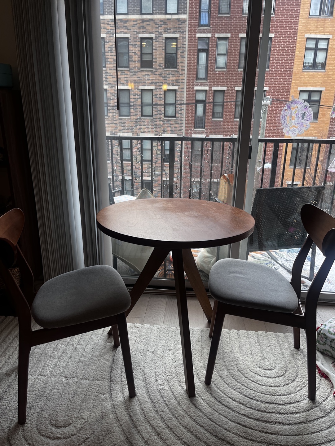 West Elm Tripod Table and Two Chairs
