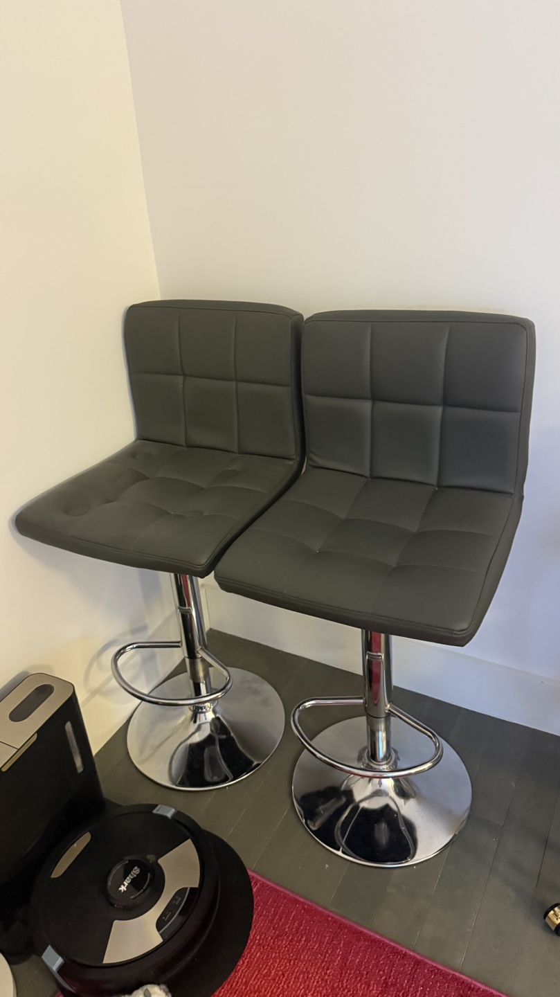 Pair of Gray PU Leather Bar Stools