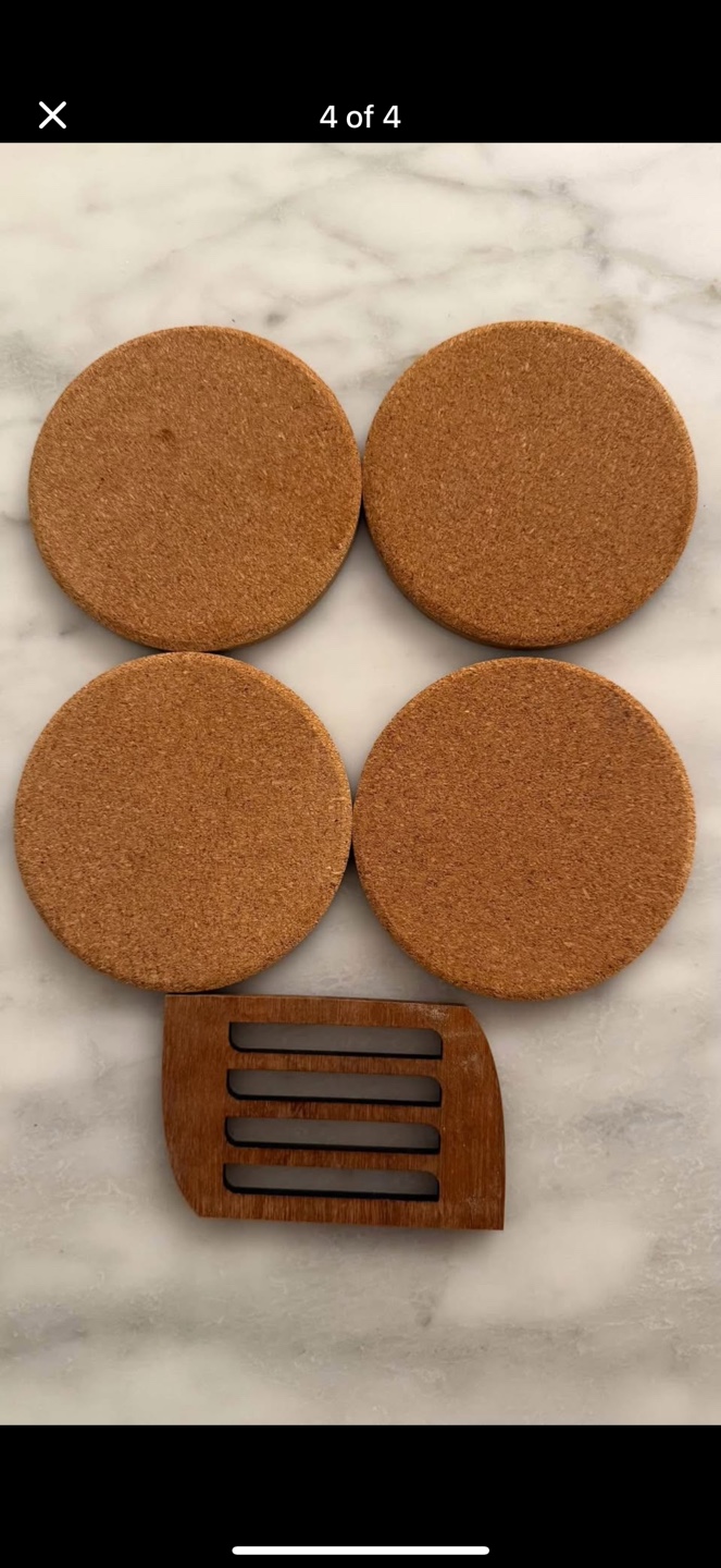 Mid Century Modern Wood and Cork Coasters with Holder - photo 4