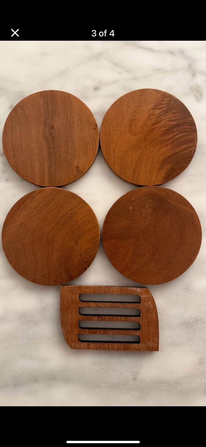 Mid Century Modern Wood and Cork Coasters with Holder - photo 3