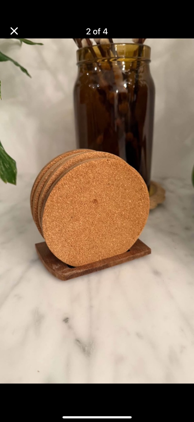 Mid Century Modern Wood and Cork Coasters with Holder - photo 2