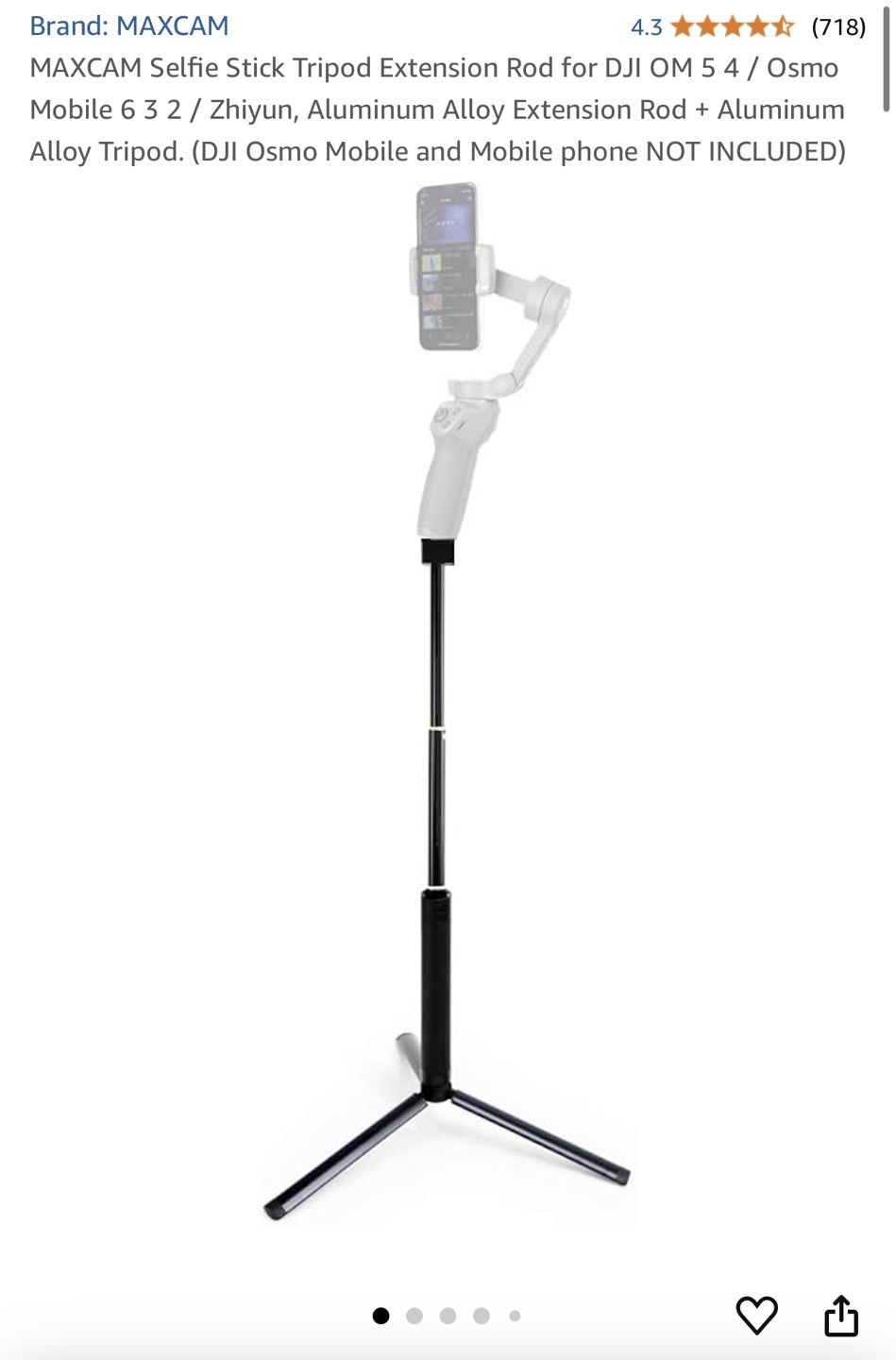 MAXCAM Selfie Stick Tripod Extension Rod for DJI OM