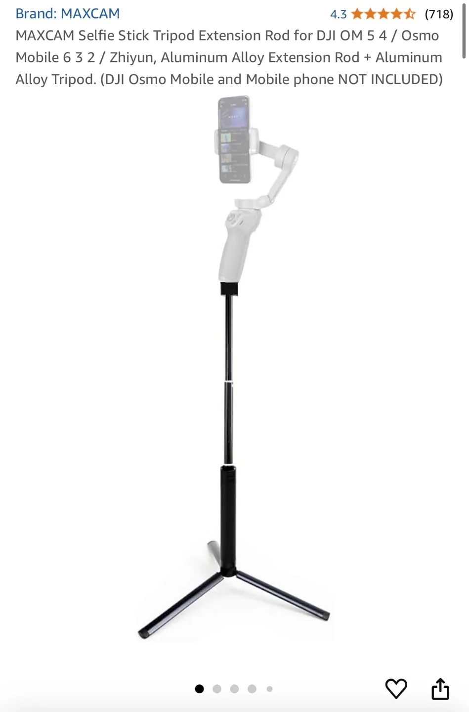 MAXCAM Selfie Stick Tripod Extension Rod for DJI OM thumbnail