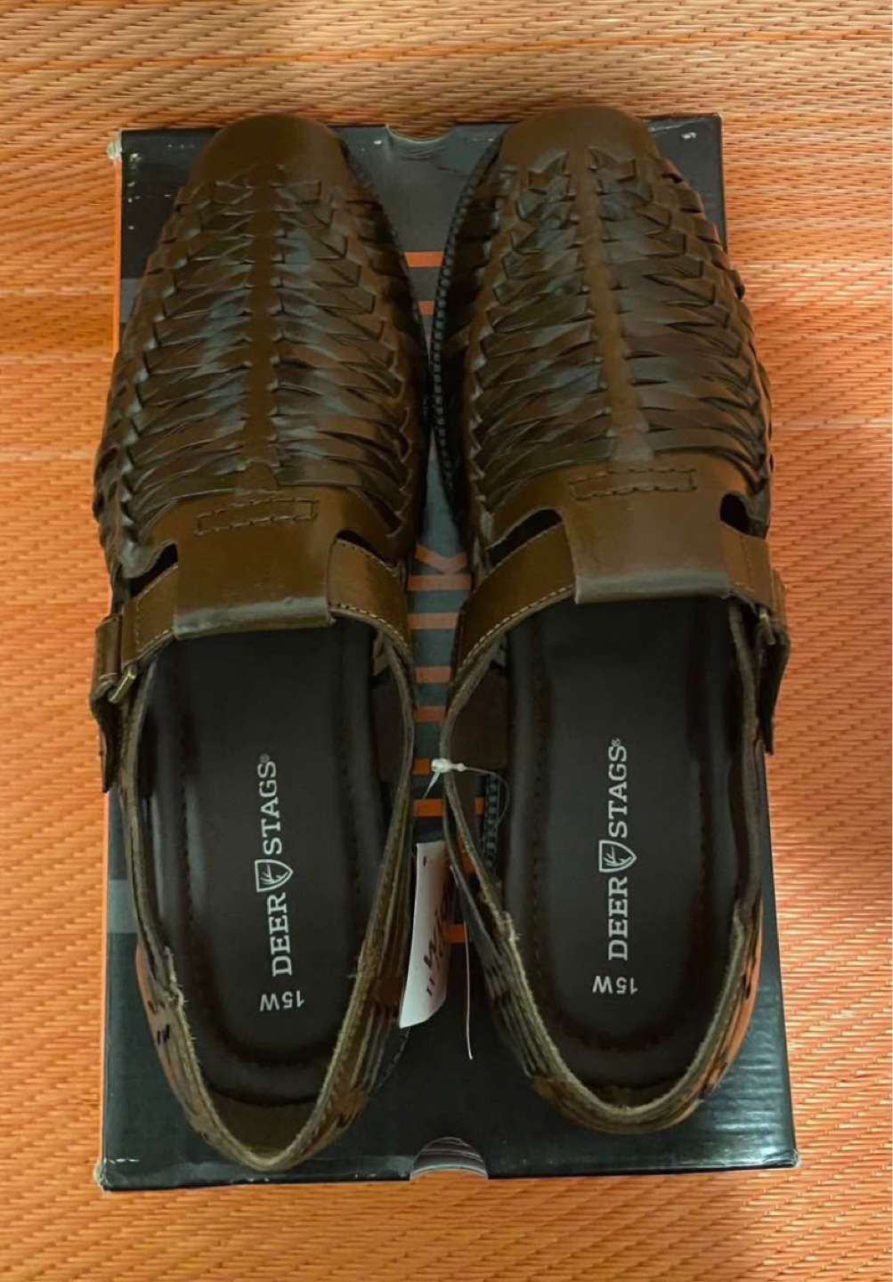 New Men's Deer Stags Brown Leather Woven Sandals - photo 3