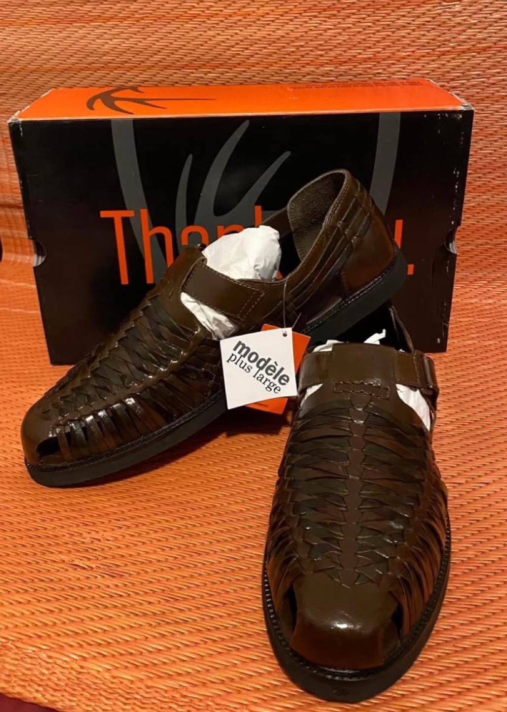 New Men's Deer Stags Brown Leather Woven Sandals