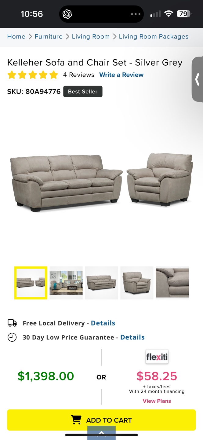Used Kelleher Sofa - Silver Grey - photo 2
