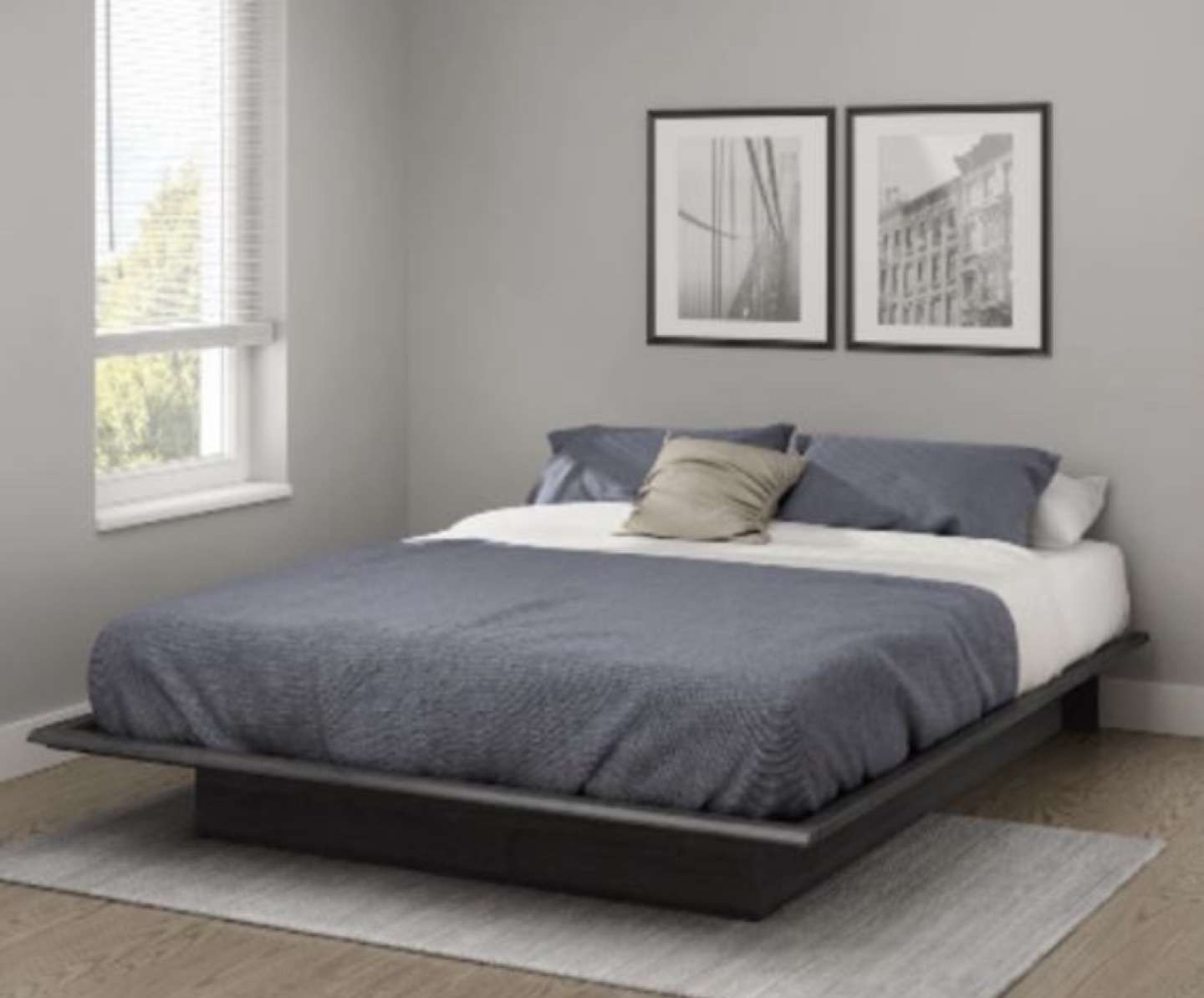 Platform Bed Frame, Queen Size, Dark Grey