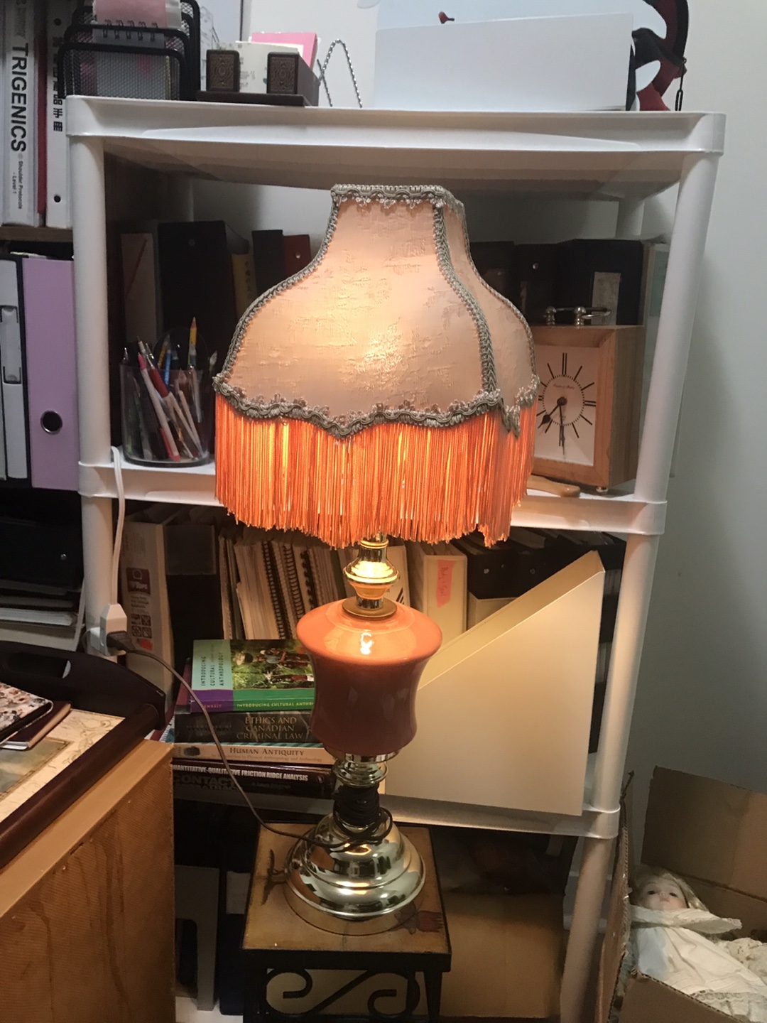 Vintage Table Lamp with Fringed Shade