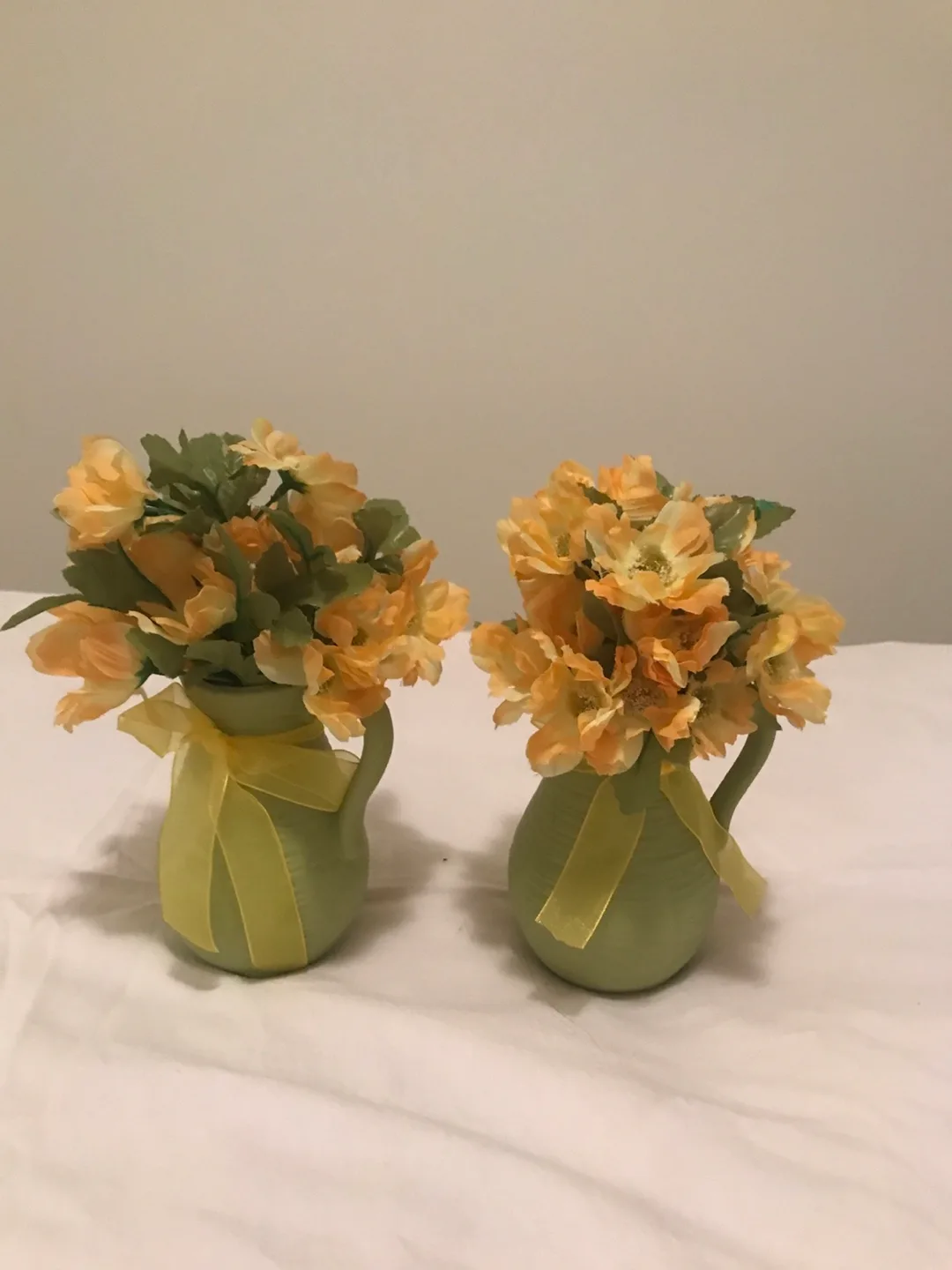 Pair of Mini Green Ceramic Vases with Artificial Flowers image indicator(2)