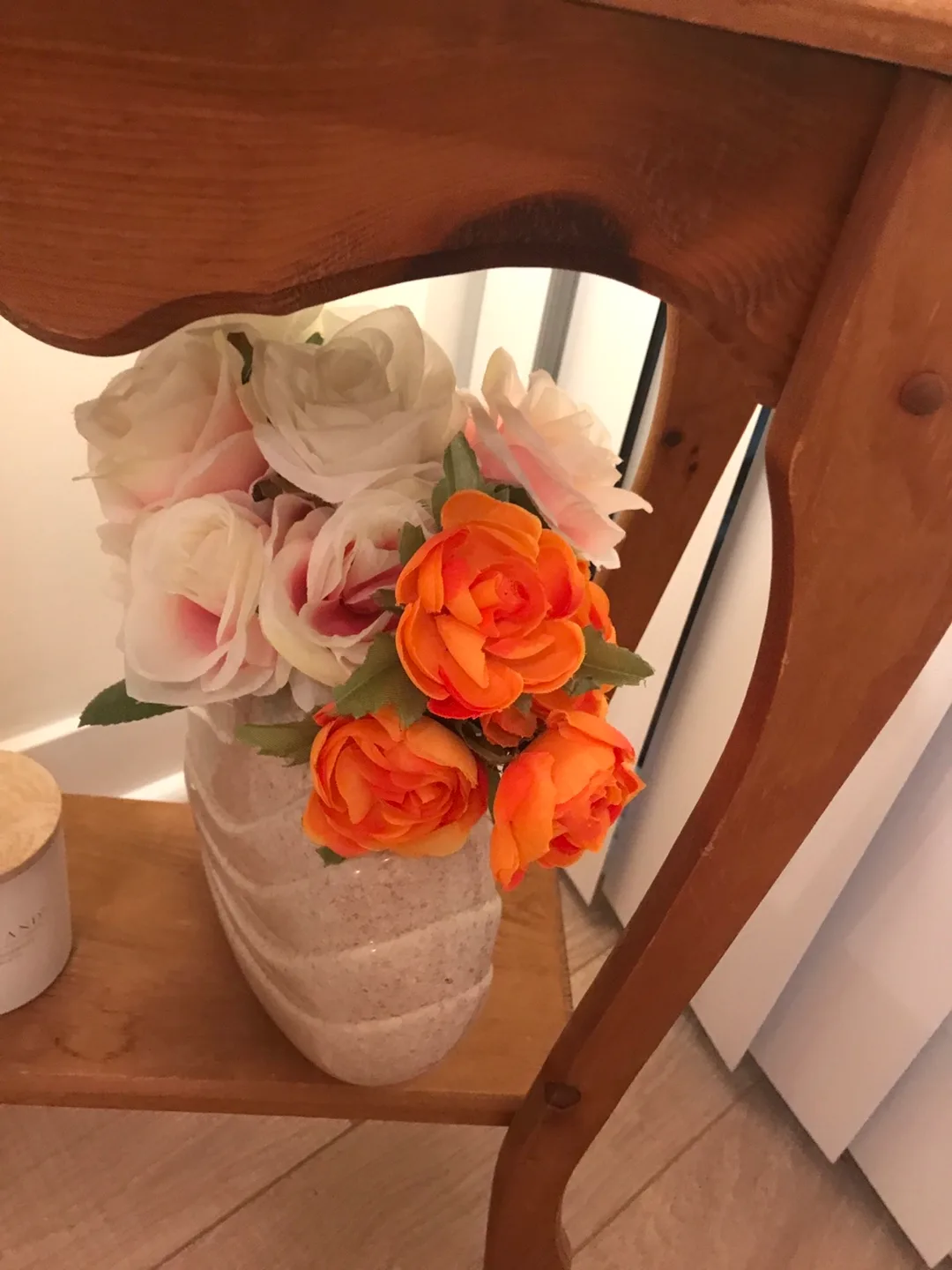 Cream textured vase with artificial flowers image indicator(2)