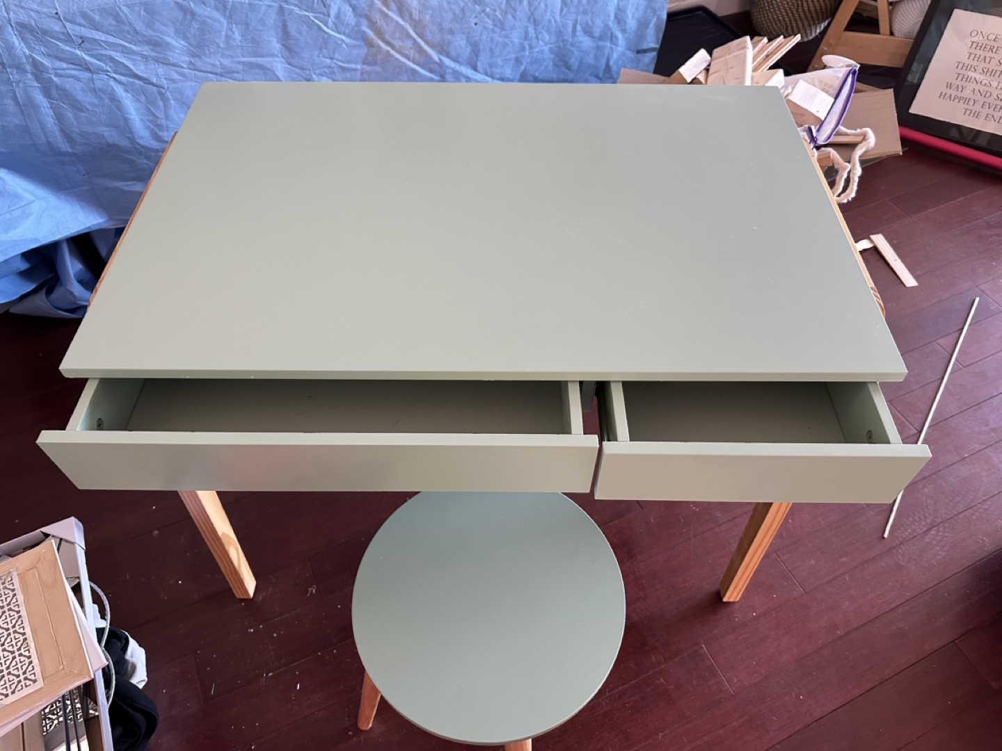 Sage Green Desk and Stool Set