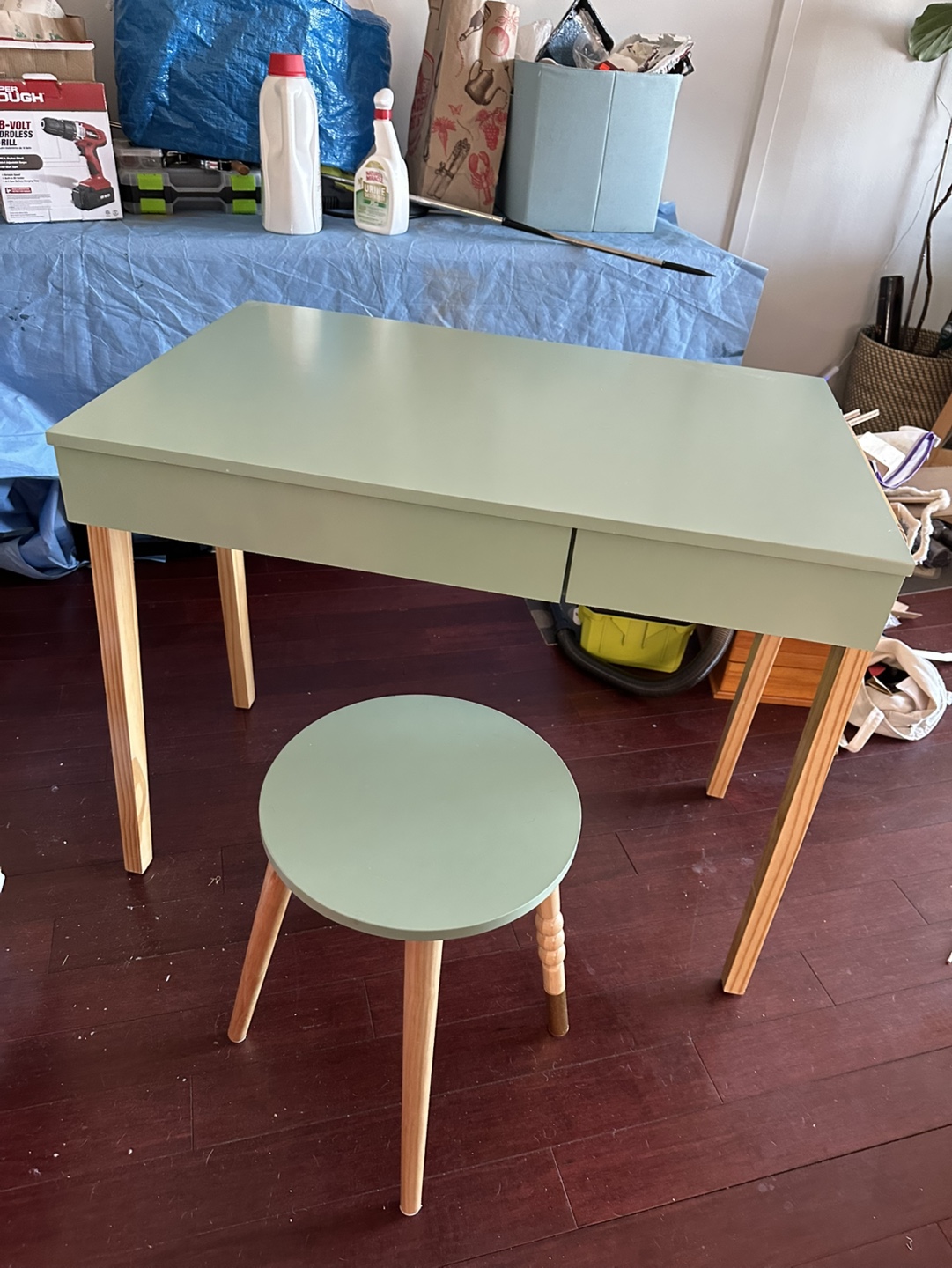 Sage Green Desk and Stool Set - photo 2