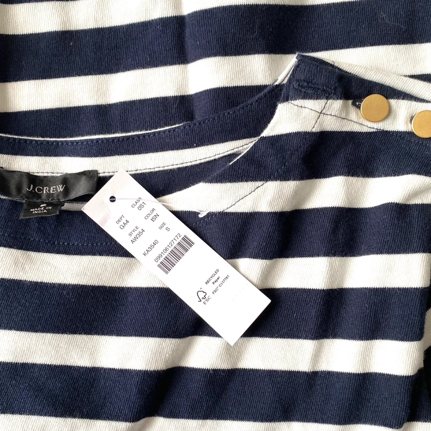 NWT J.Crew Navy and White Striped 3/4 Sleeve Dress Size Small image indicator(2)