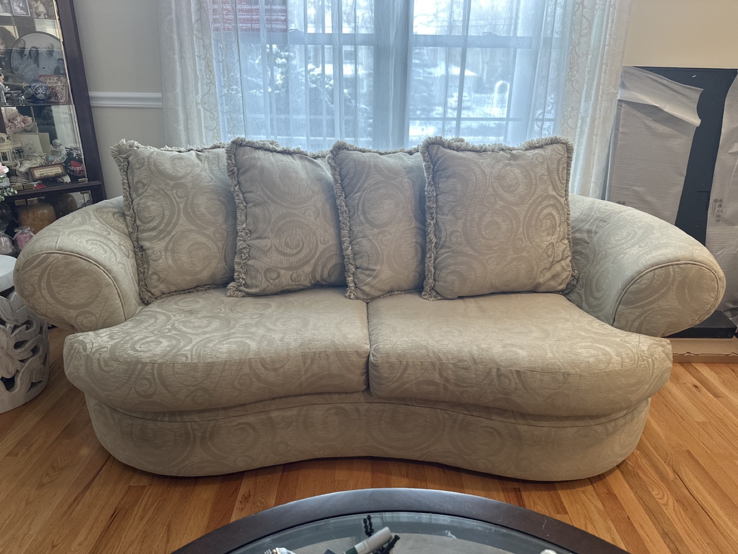 $225 per cream sofa with 4 pillows