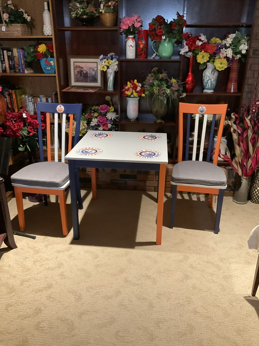 Edmonton Oilers Themed Table and Two Chairs