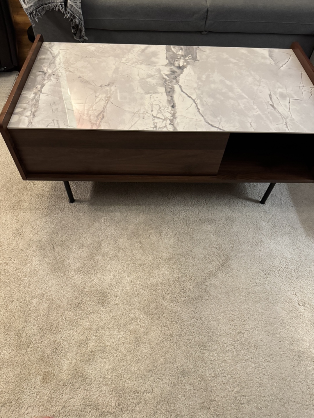 Modern Walnut Coffee Table with Marble Top and Drawer - photo 2