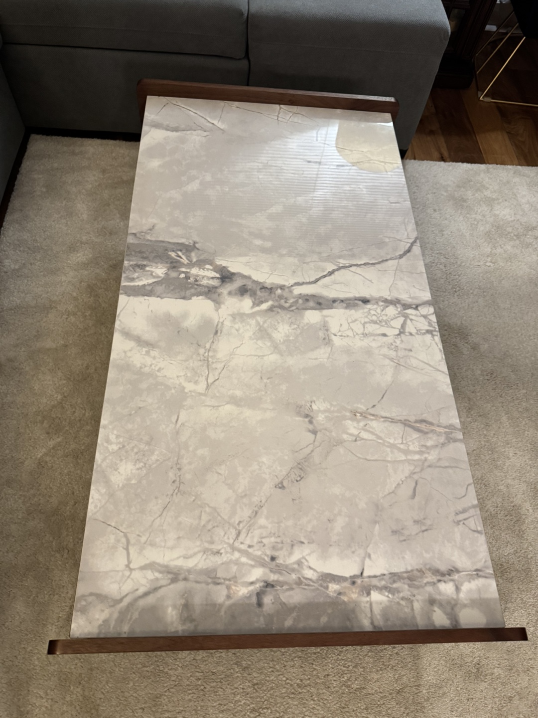 Modern Walnut Coffee Table with Marble Top and Drawer