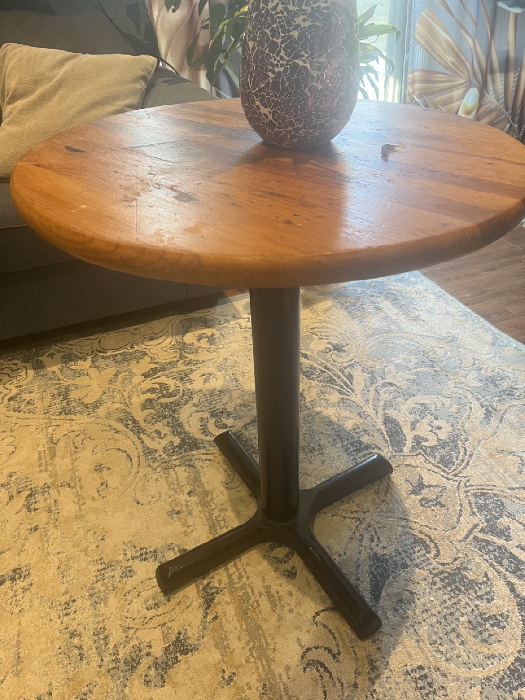 Round Wooden Pub Table with Black Metal Base - photo 2
