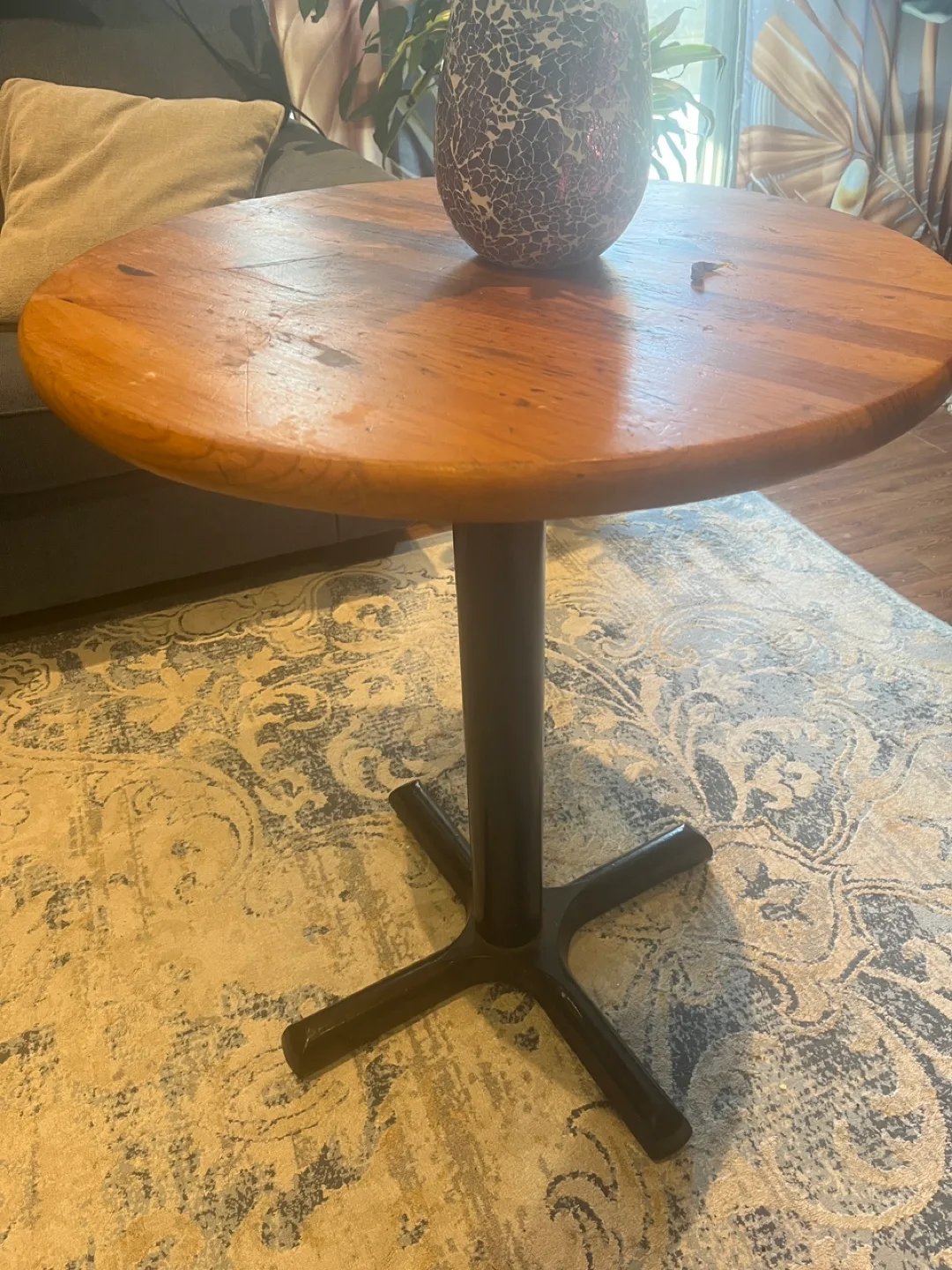 Round Wooden Pub Table with Black Metal Base image indicator(2)