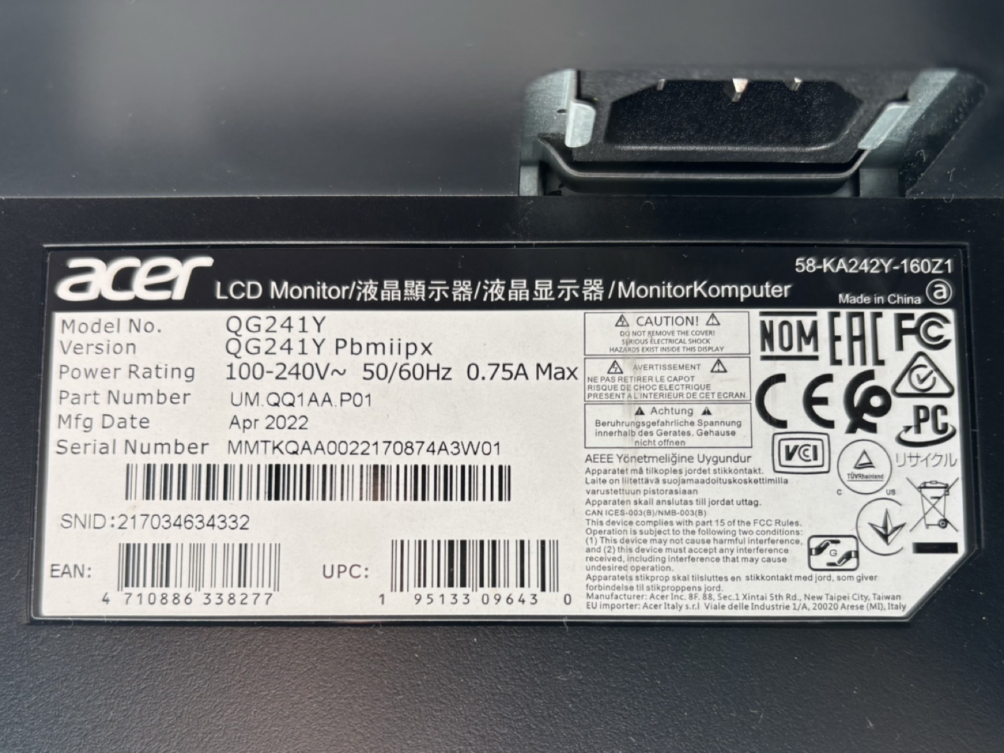 Acer QG241Y 165hz Gaming Monitor - photo 3
