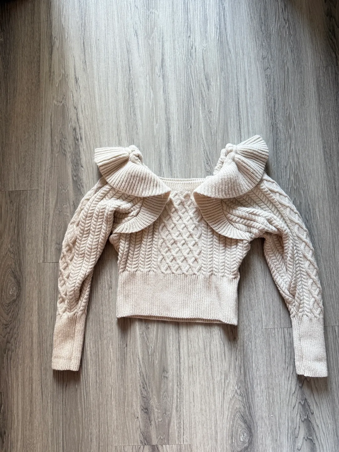 Cream Cable Knit Sweater with Ruffle Detail thumbnail