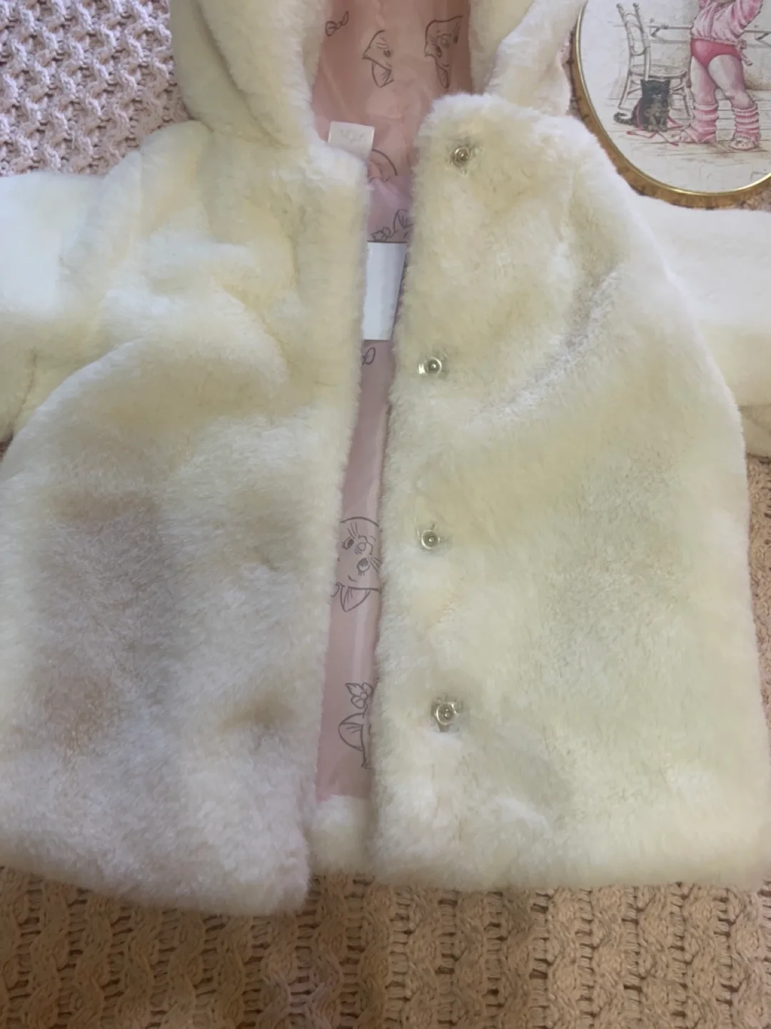 Disney  Baby Girl's White Faux Fur Hooded Coat - Size 12M image indicator(2)