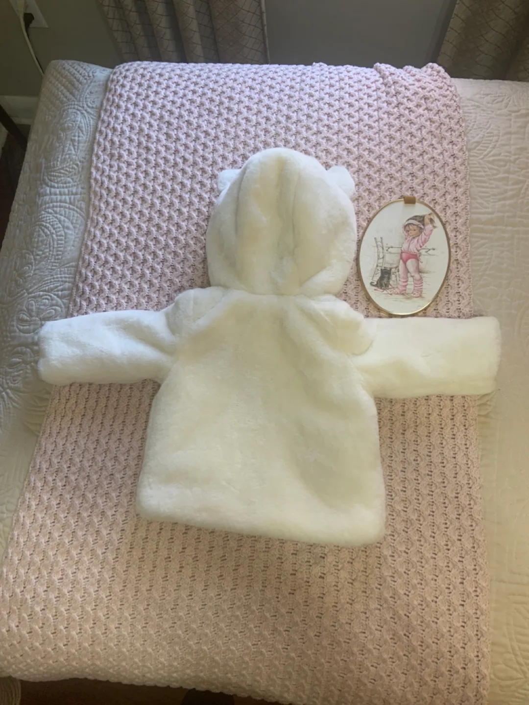 Disney  Baby Girl's White Faux Fur Hooded Coat - Size 12M image indicator(10)