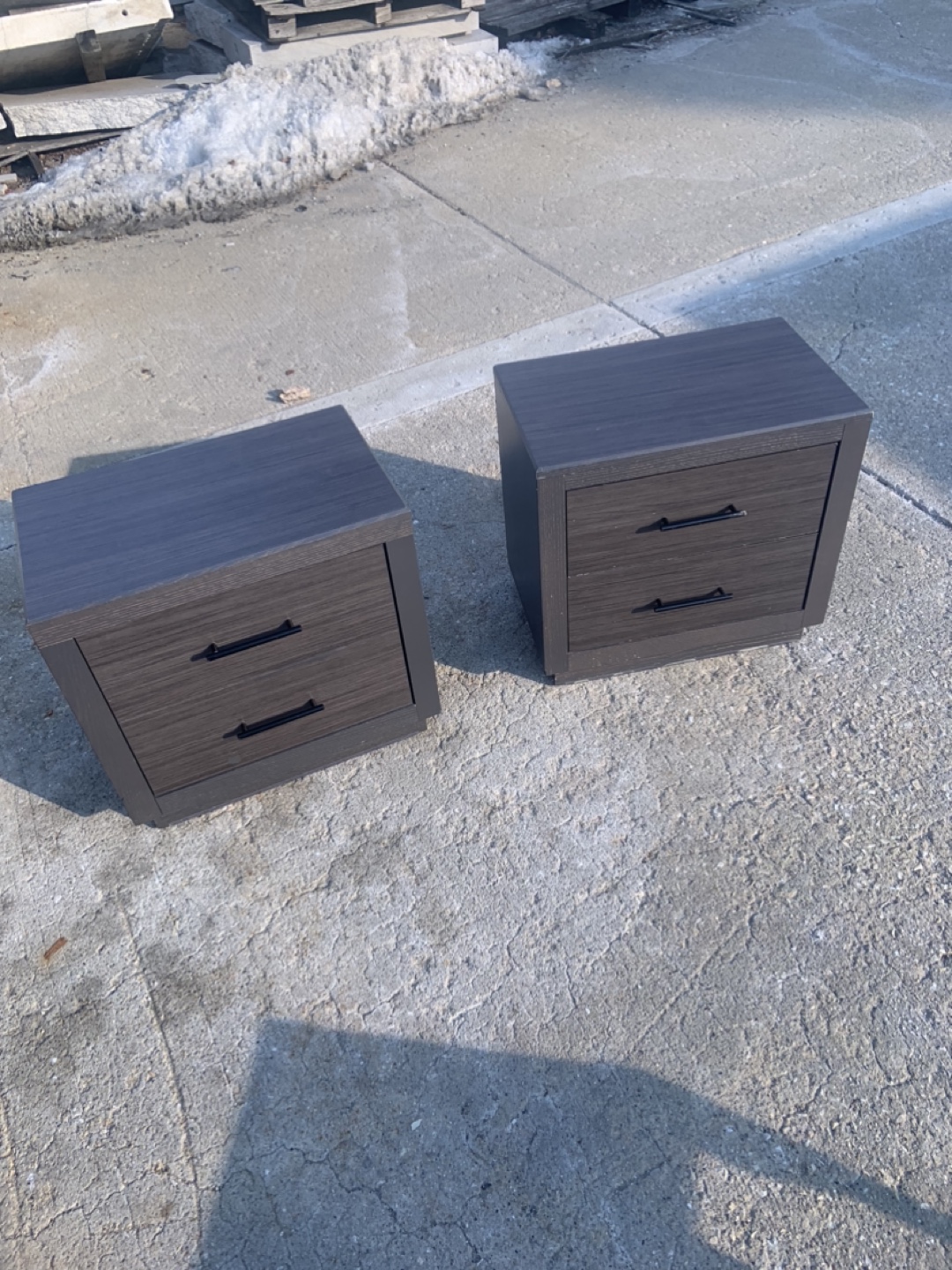 Pair of Dark Gray Nightstands with Black Handles