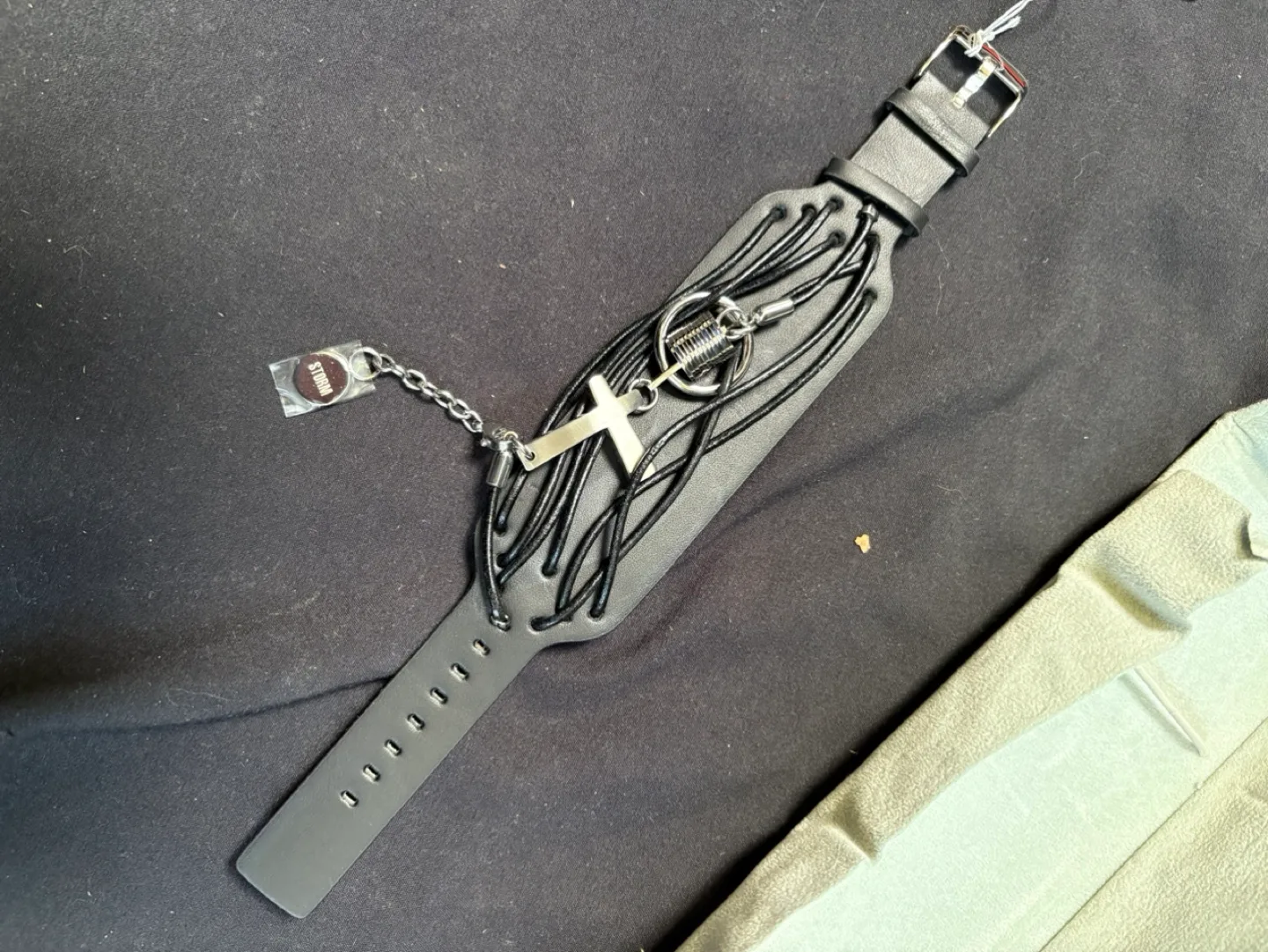 STORM London Black Leather Bracelet with Cross Charm image indicator(2)