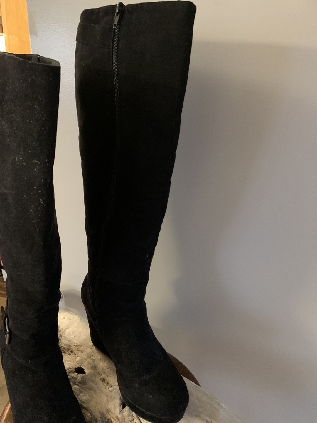 Women's Black Suede Knee-High Wedge Boots - Size 9.5 - photo 2