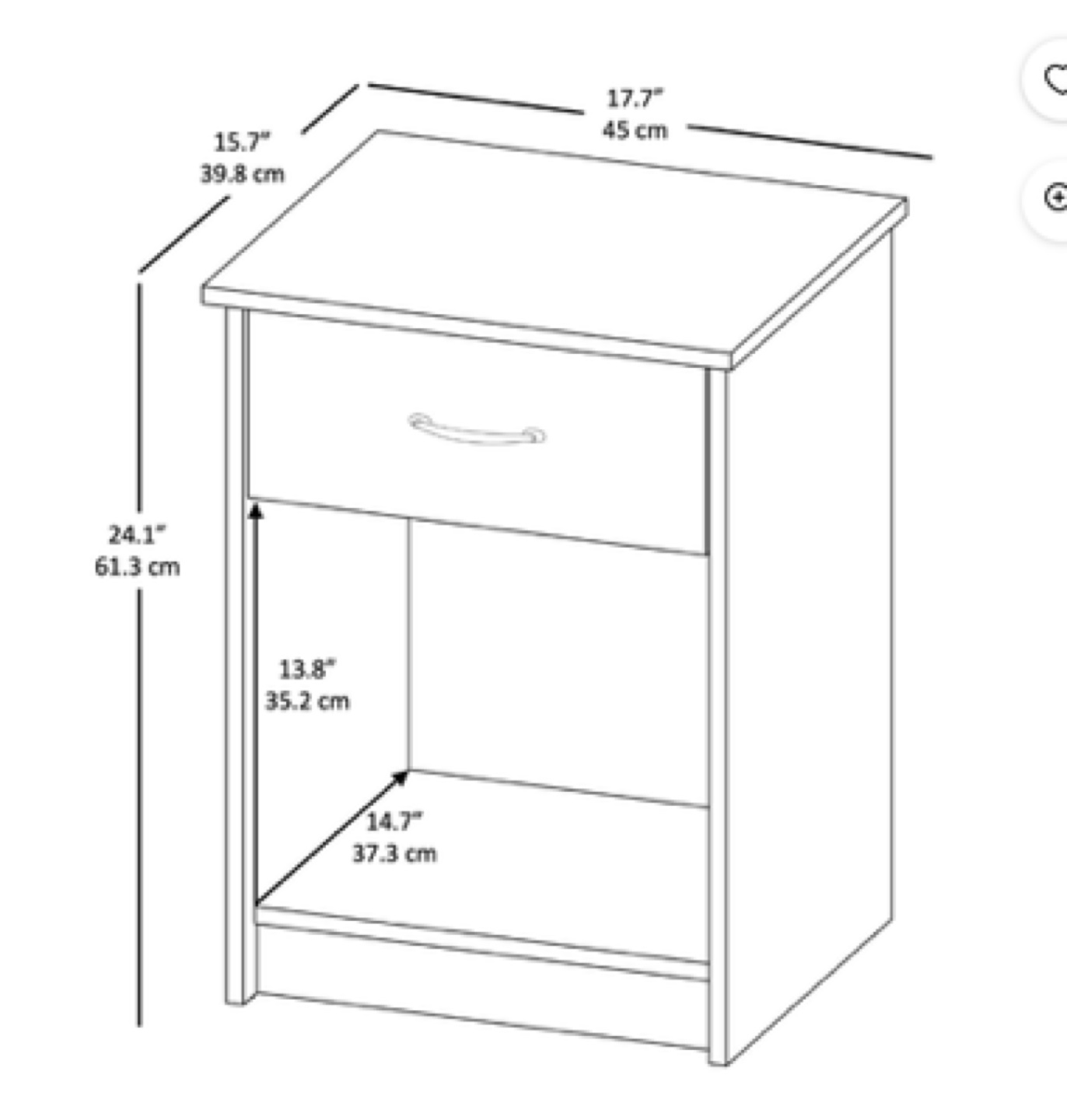 Mainstays Single Drawer Nightstand, 1 drawer, 24” tall