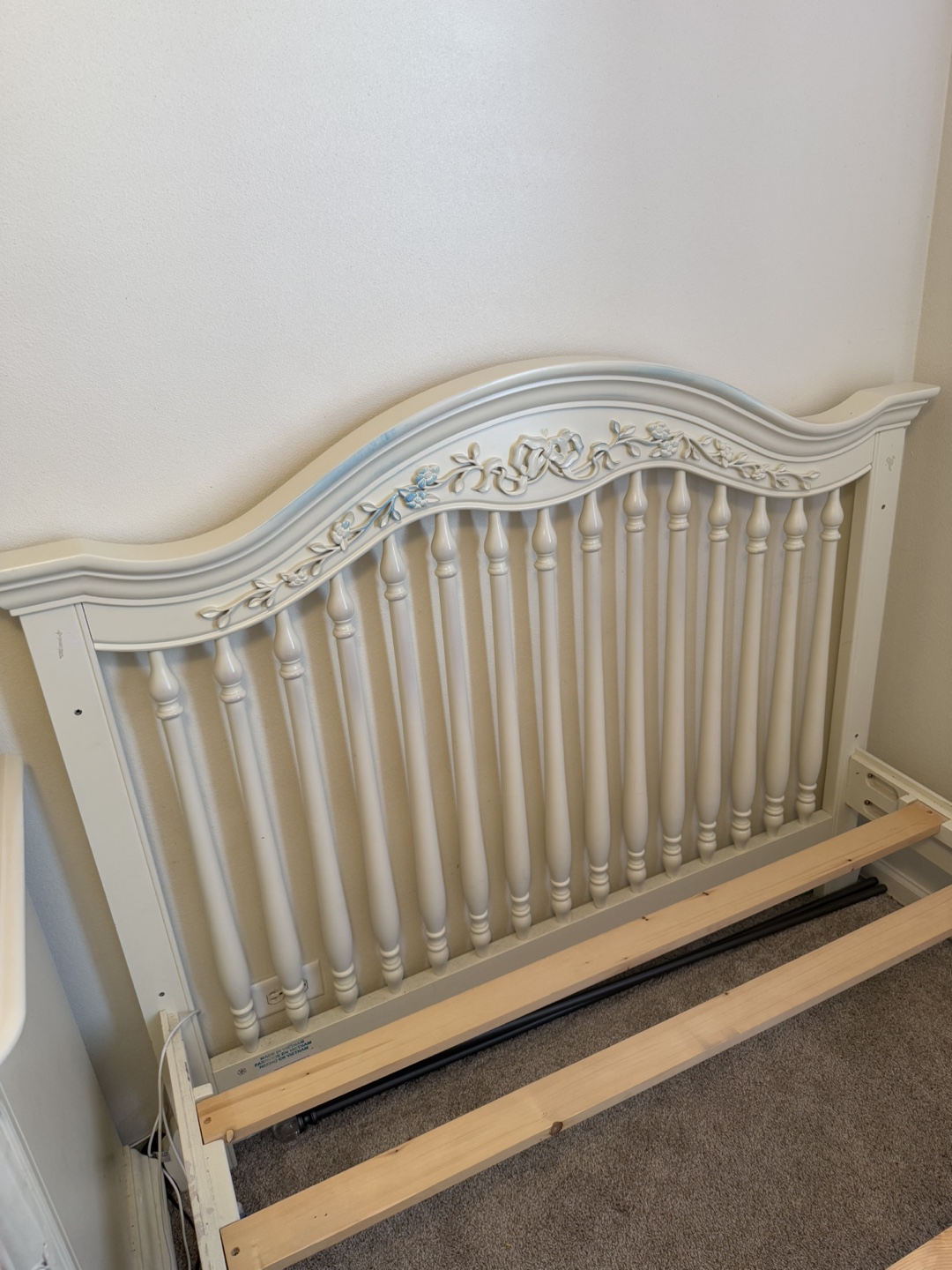 White Full-Size Bed Frame with Ornate Headboard - photo 3
