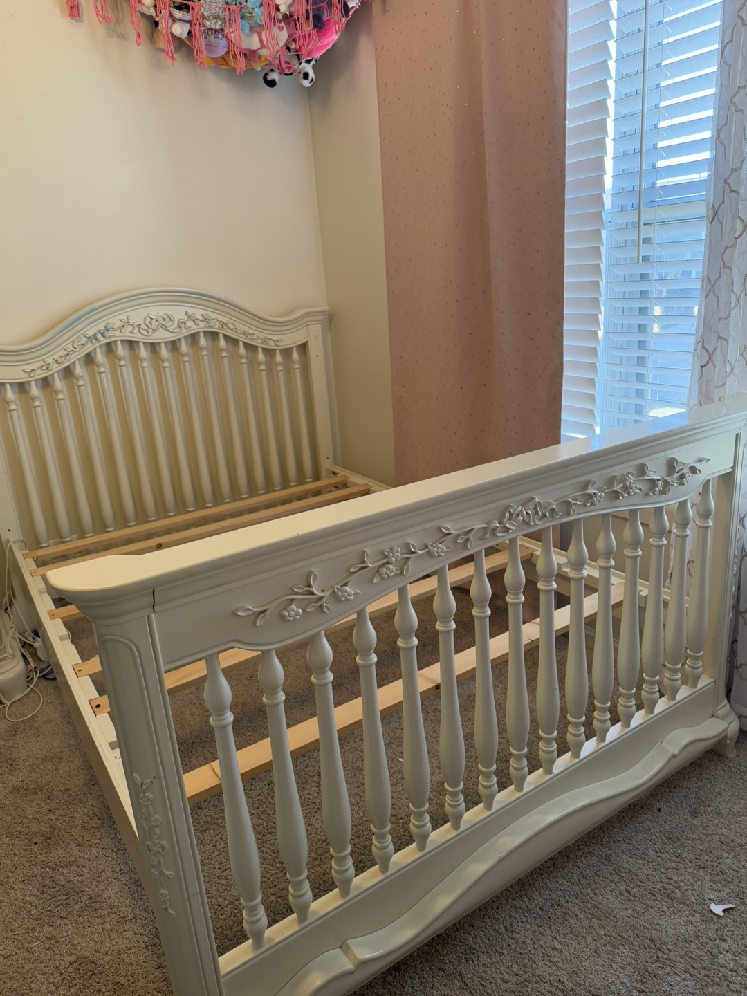 White Full-Size Bed Frame with Ornate Headboard - photo 2