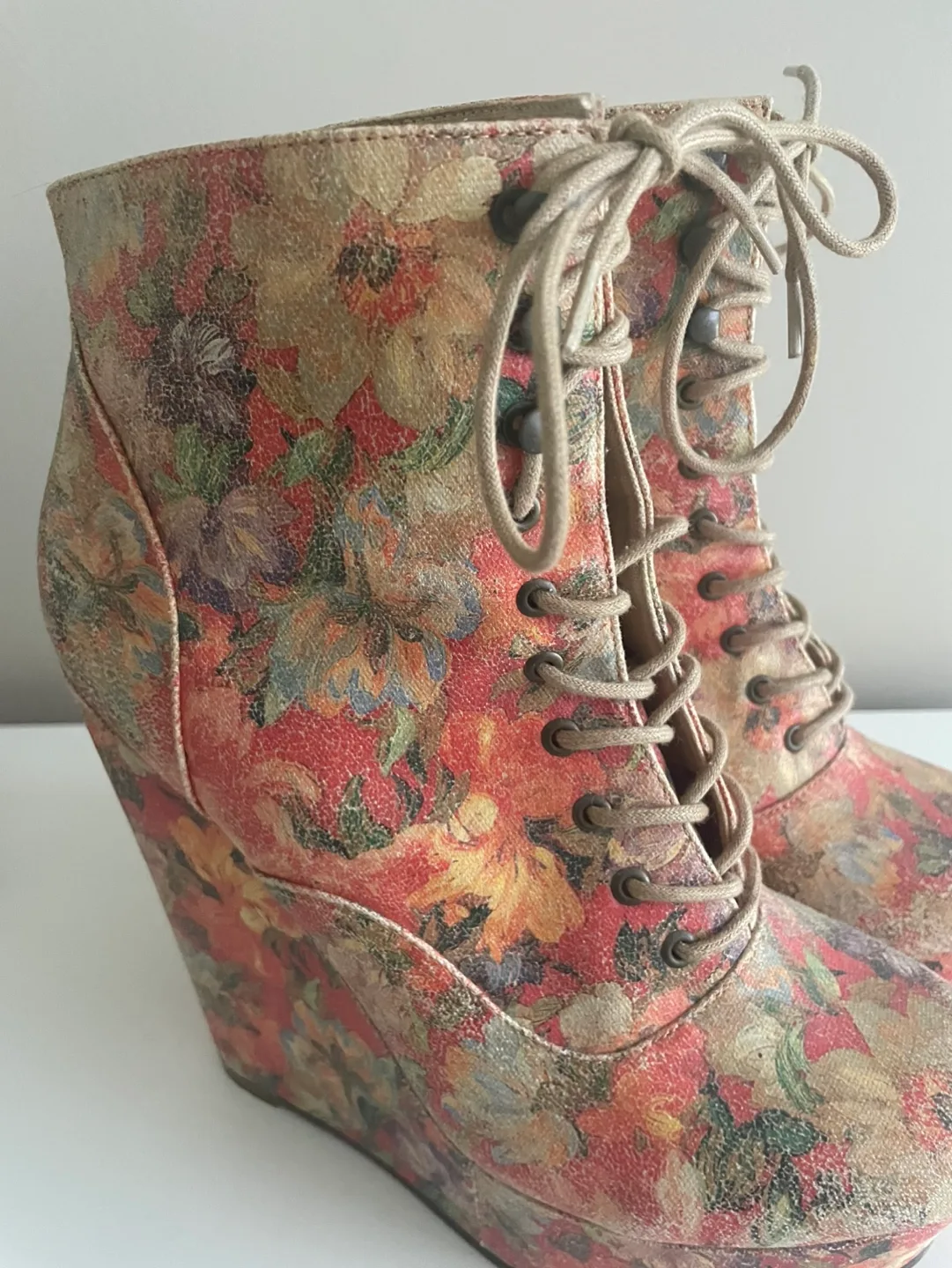 Floral Lace-Up Wedge Boots image indicator(3)