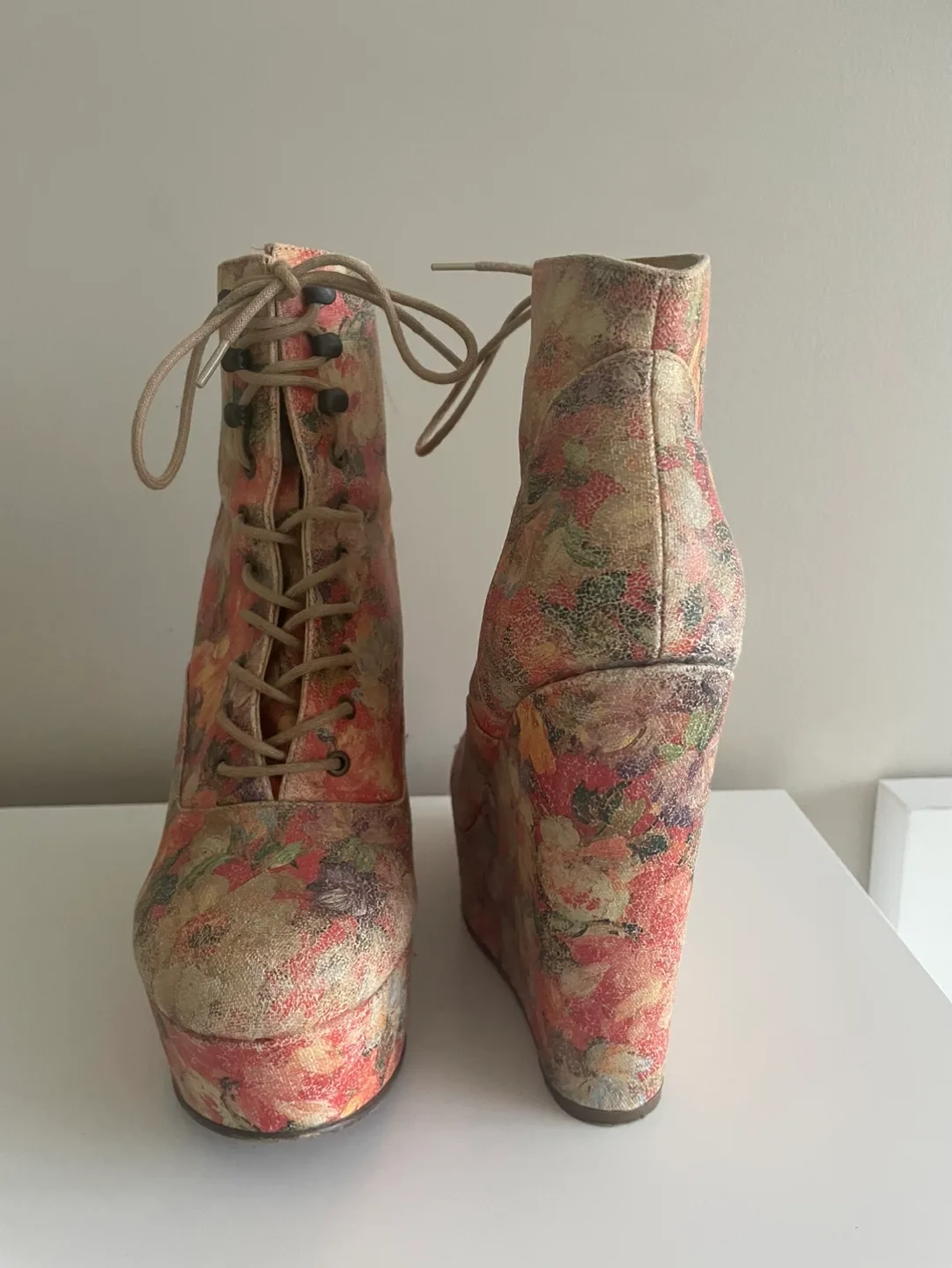 Floral Lace-Up Wedge Boots image indicator(4)