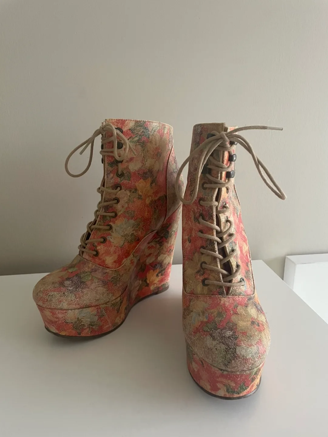 Floral Lace-Up Wedge Boots image indicator(6)