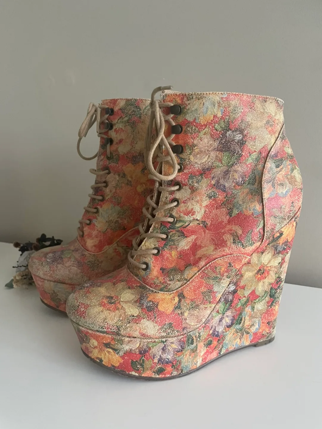 Floral Lace-Up Wedge Boots image indicator(7)