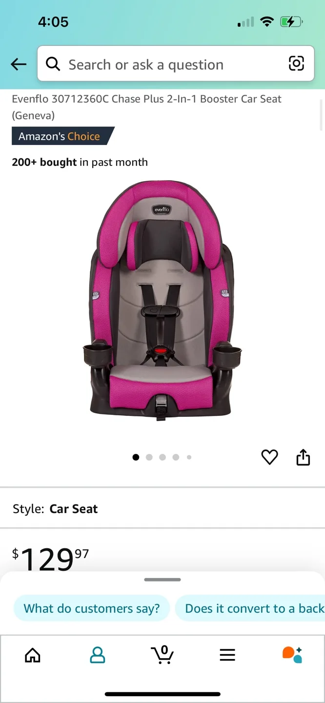 Evenflo Chase plus 2 in 1 Booster Car Seat - Pink & Grey image indicator(4)