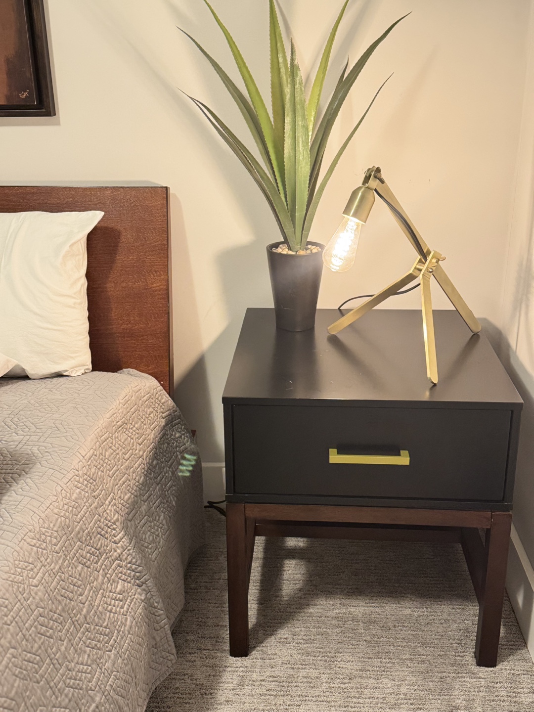Set of Black Nightstands with Gold Drawer Pull